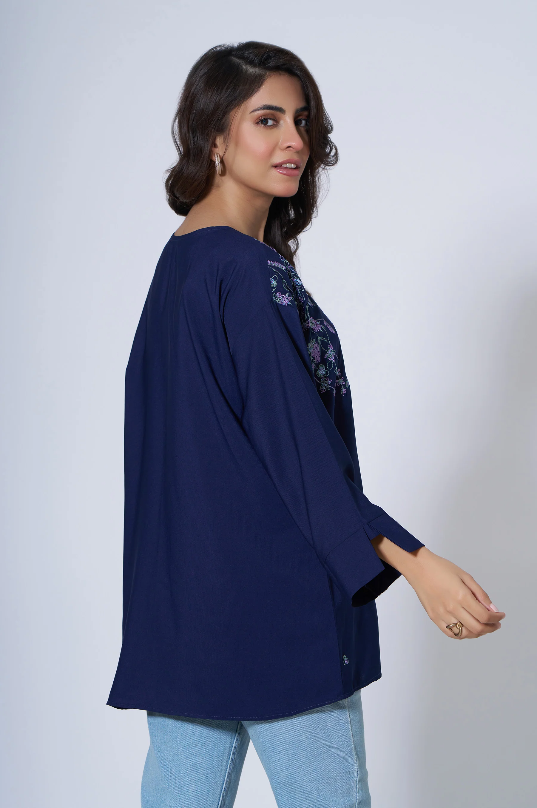 Stitched 1 Piece Embroidered Crepe Top - Image 3