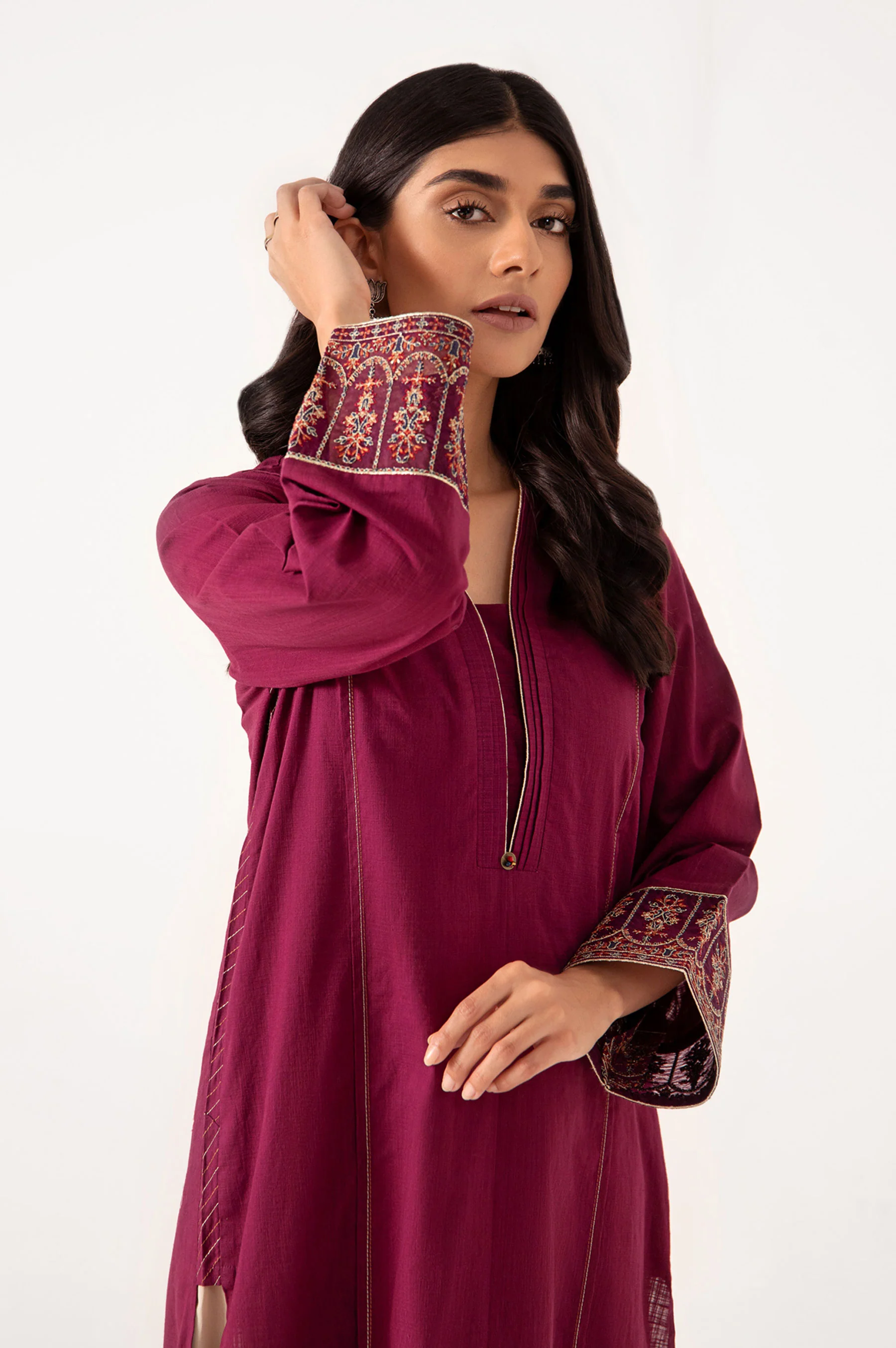Stitched 1 Piece Embroidered Dobby Shirt - Image 5