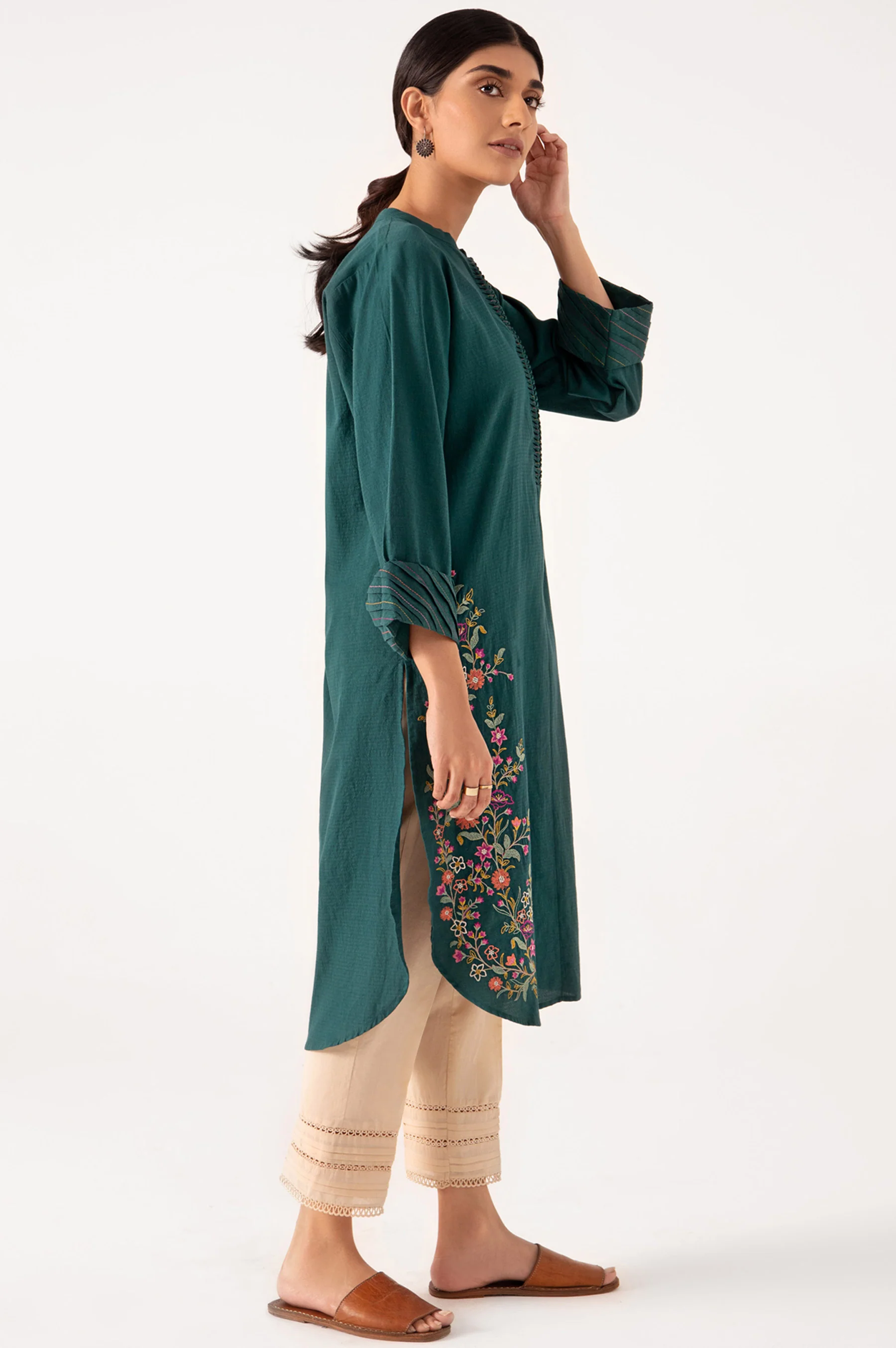 Stitched 1 Piece Embroidered Dobby Shirt - Image 4