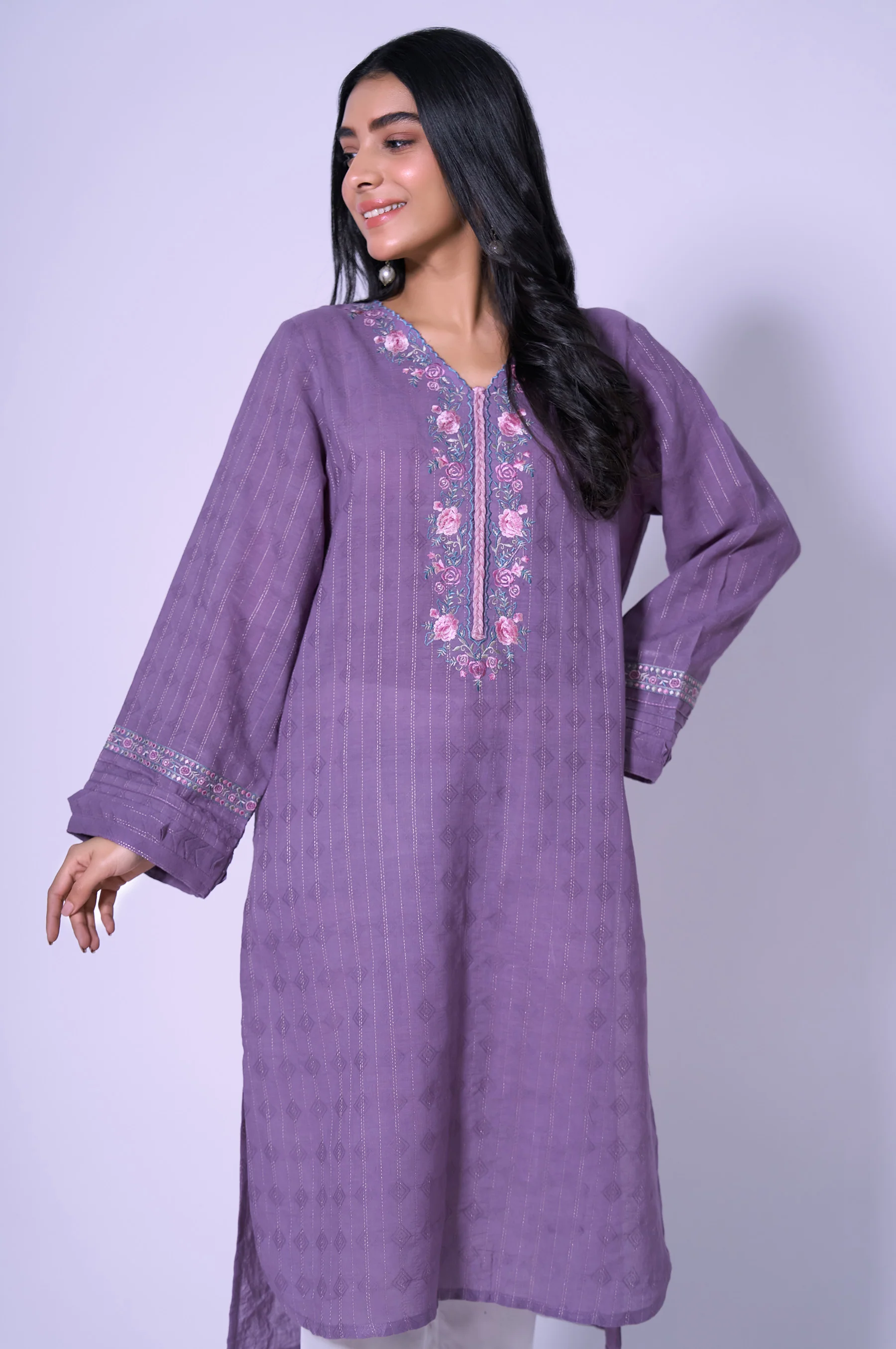 Stitched 1pc Embroidered Dobby Suit - Image 3