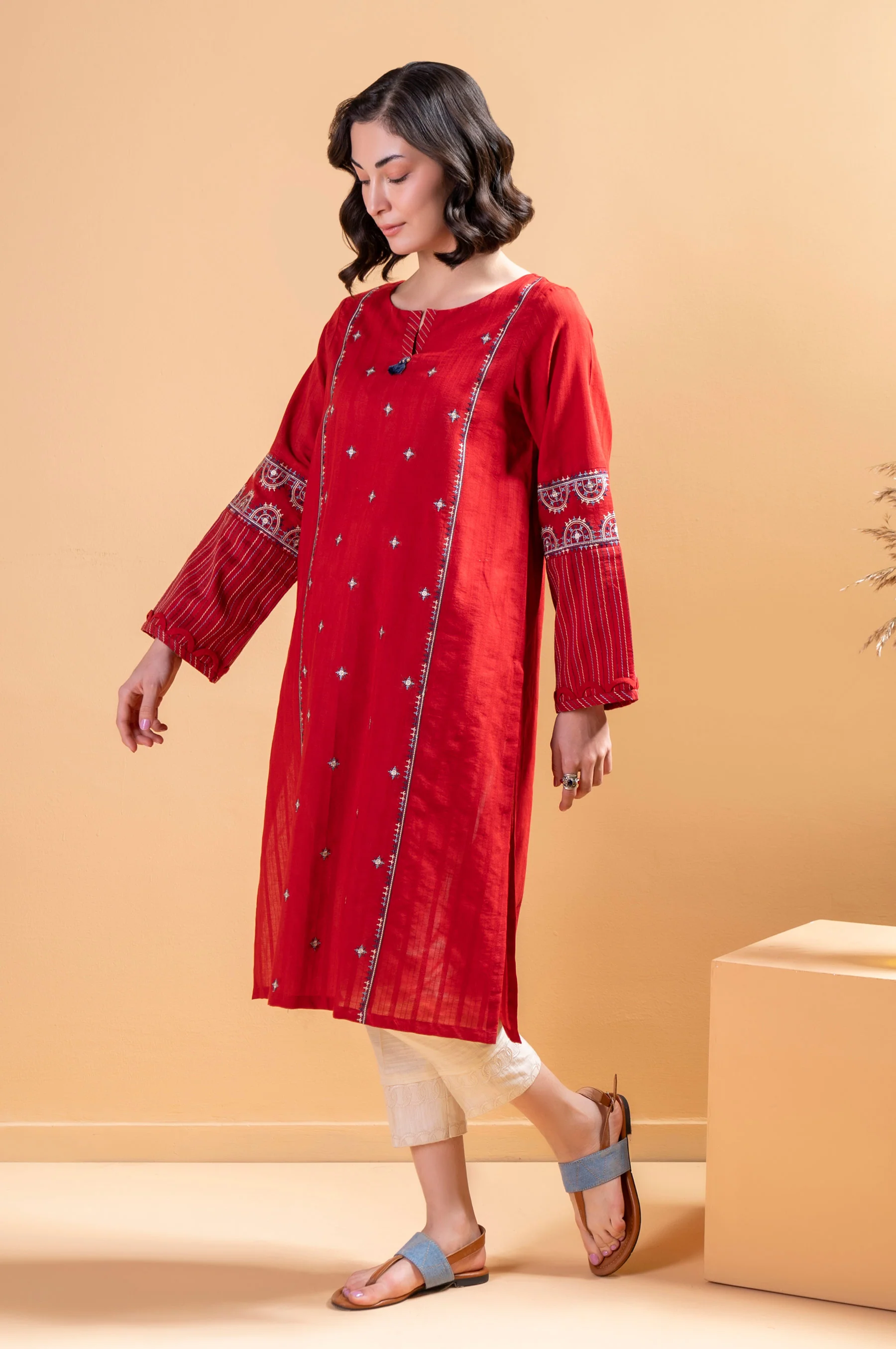 Stitched 1 Piece Embroidered Doria Shirt - Image 2