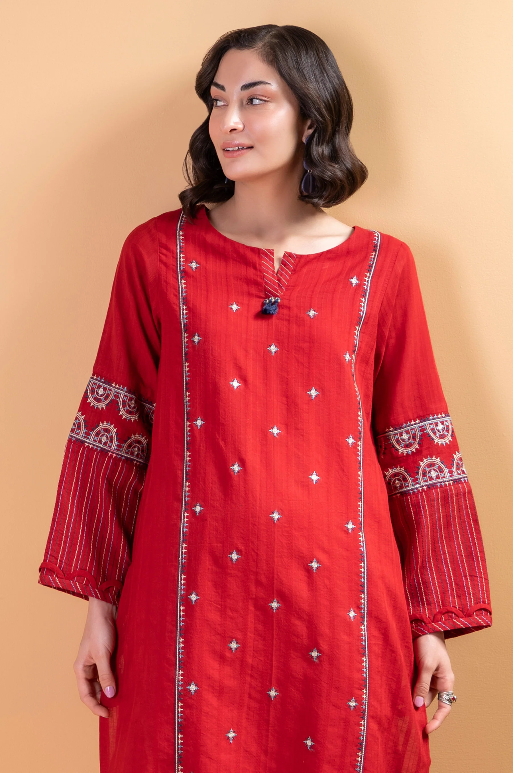Stitched 1 Piece Embroidered Doria Shirt - Image 5