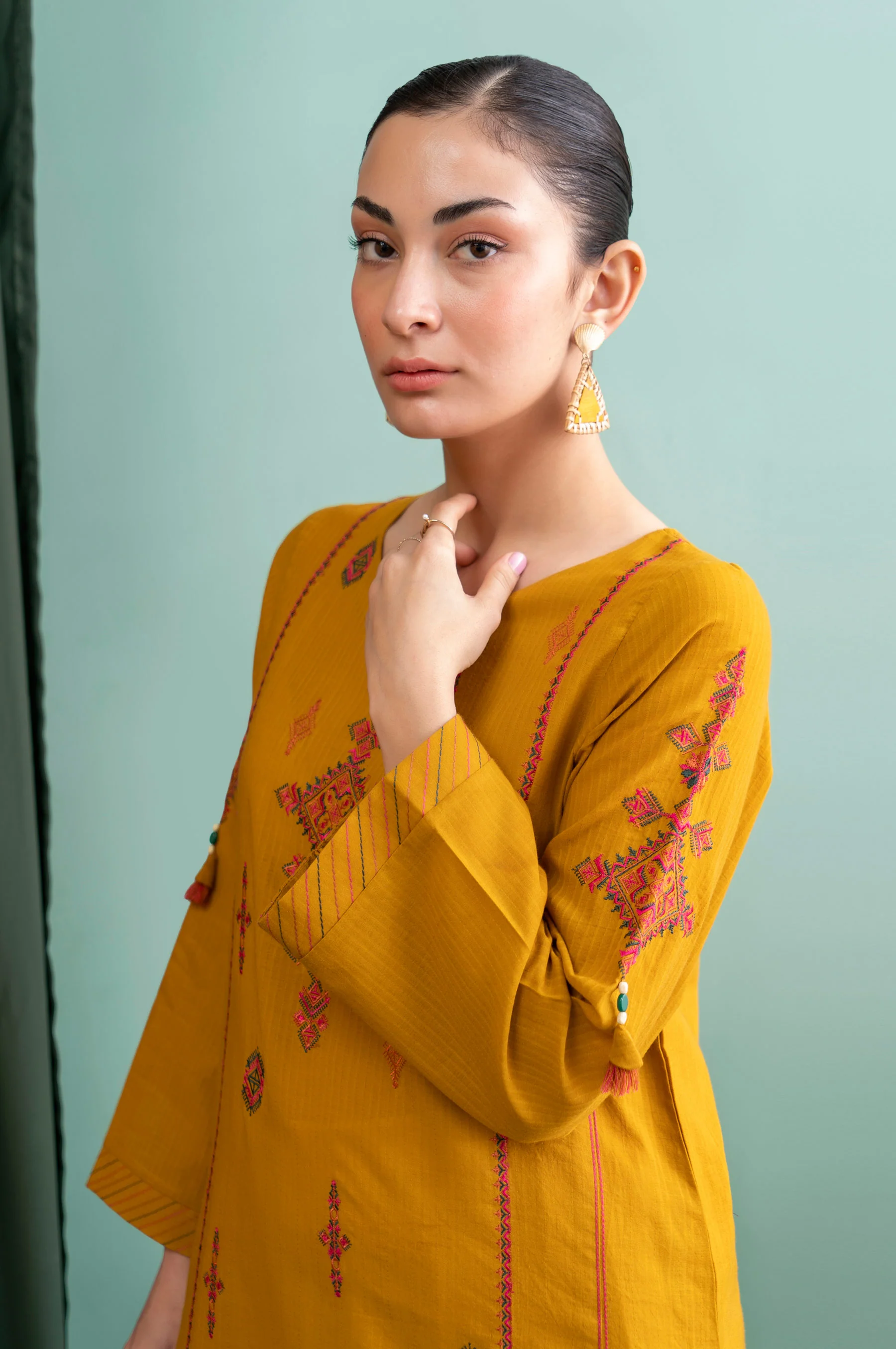Stitched 1 Piece Embroidered Doria Shirt - Image 2