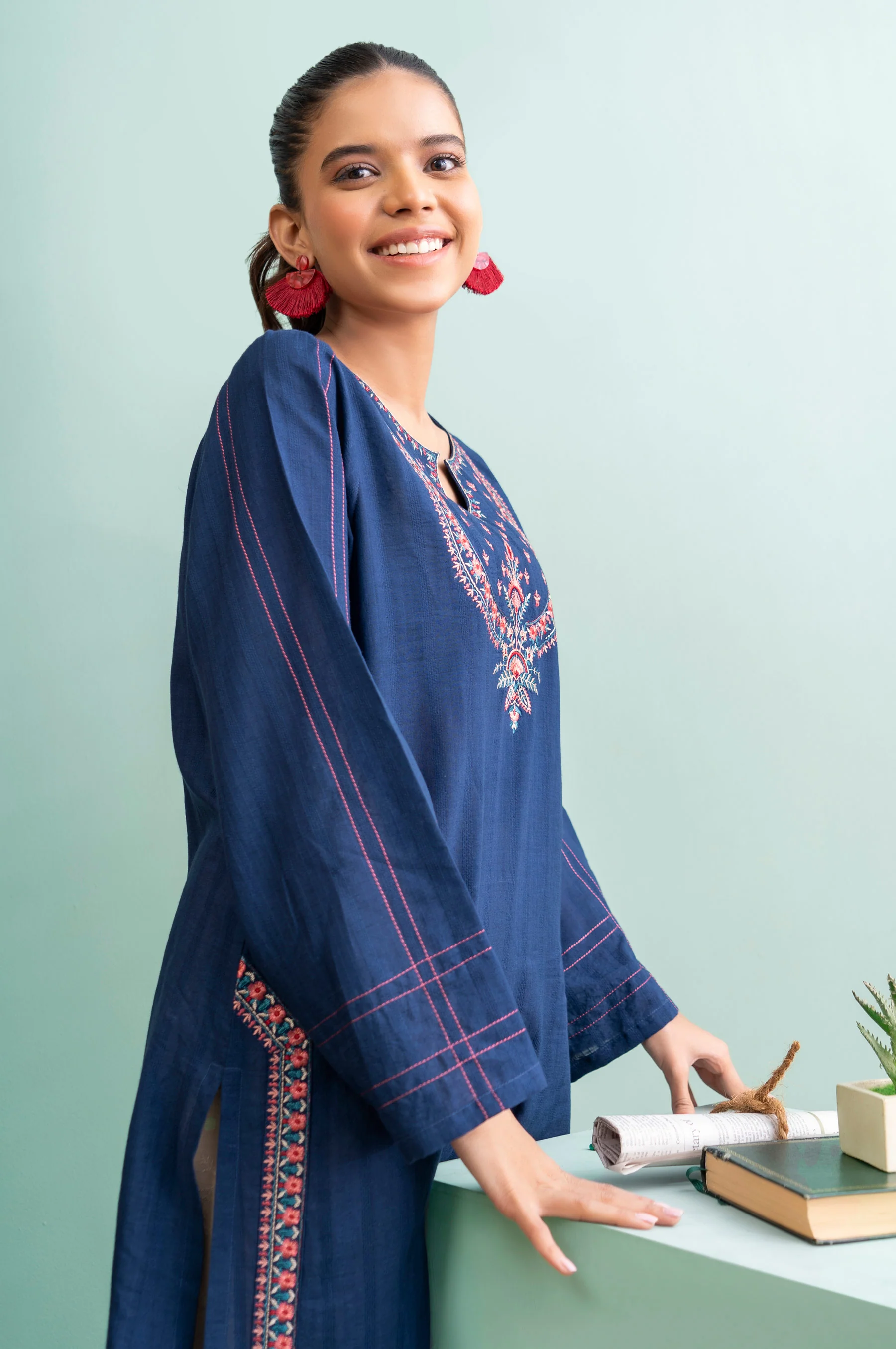 Stitched 1 Piece Embroidered Doria Shirt - Image 3