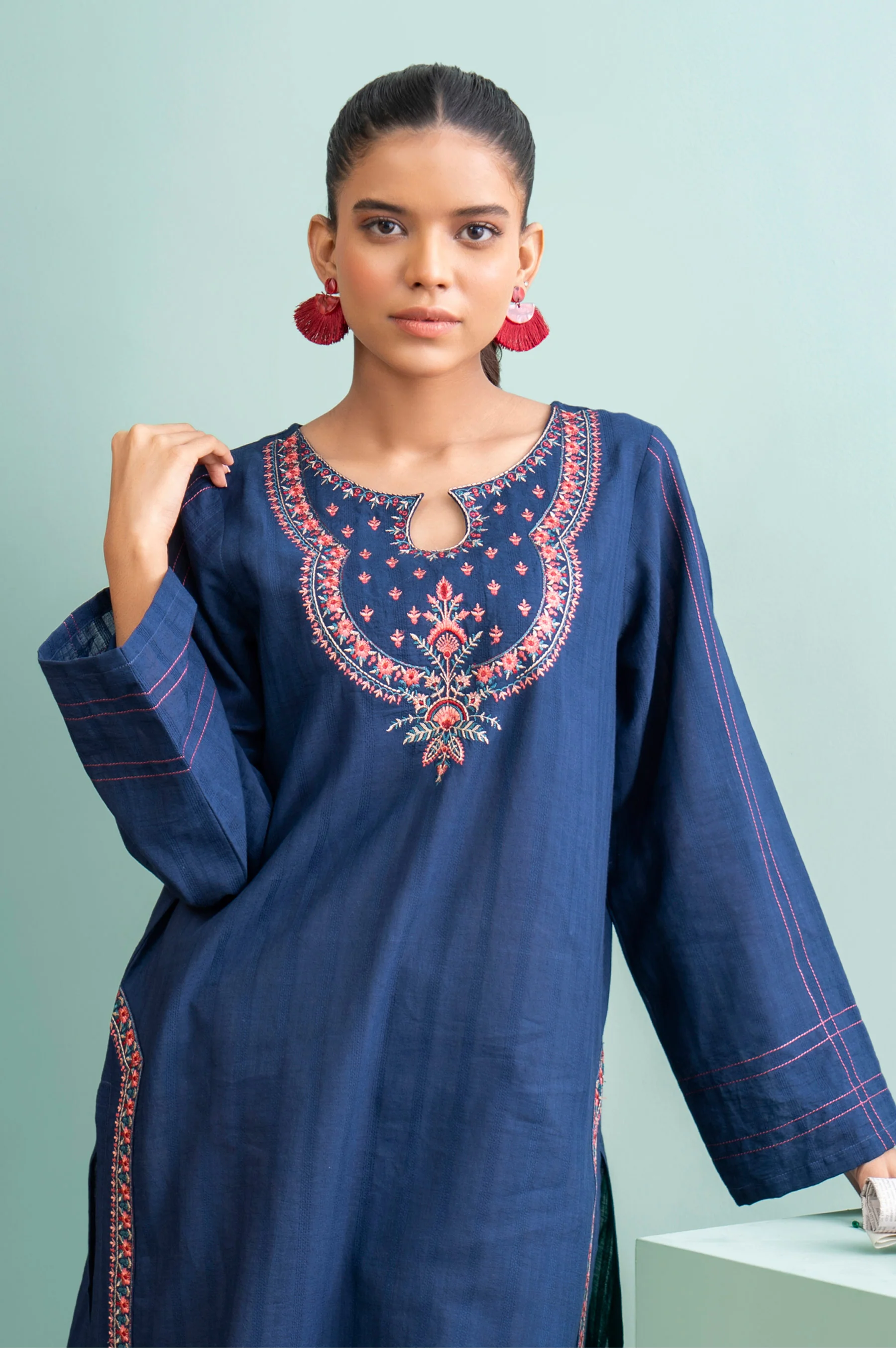 Stitched 1 Piece Embroidered Doria Shirt - Image 5