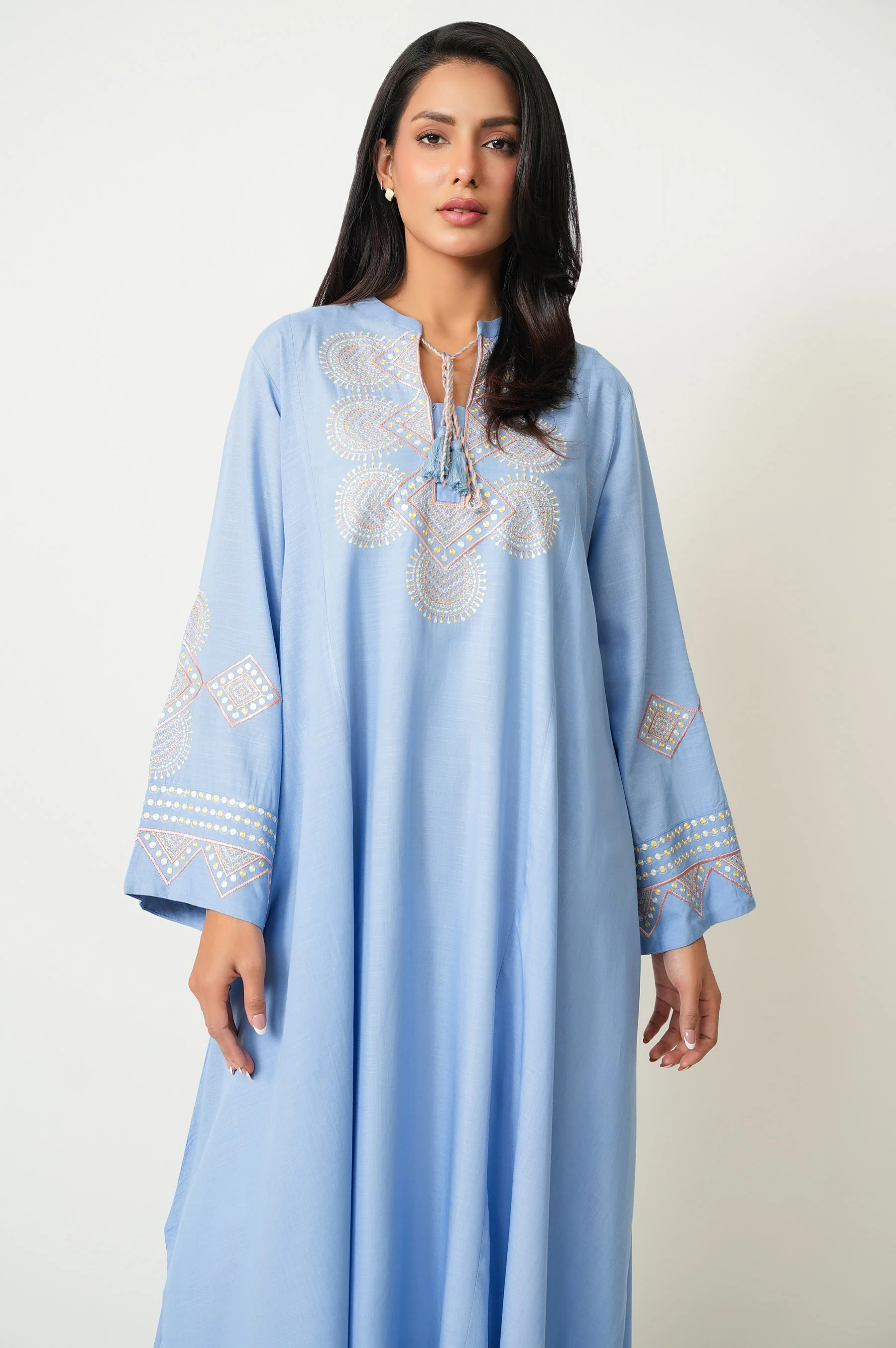 Stitched 1 Piece Embroidered Dull Raw Silk Shirt - Image 2
