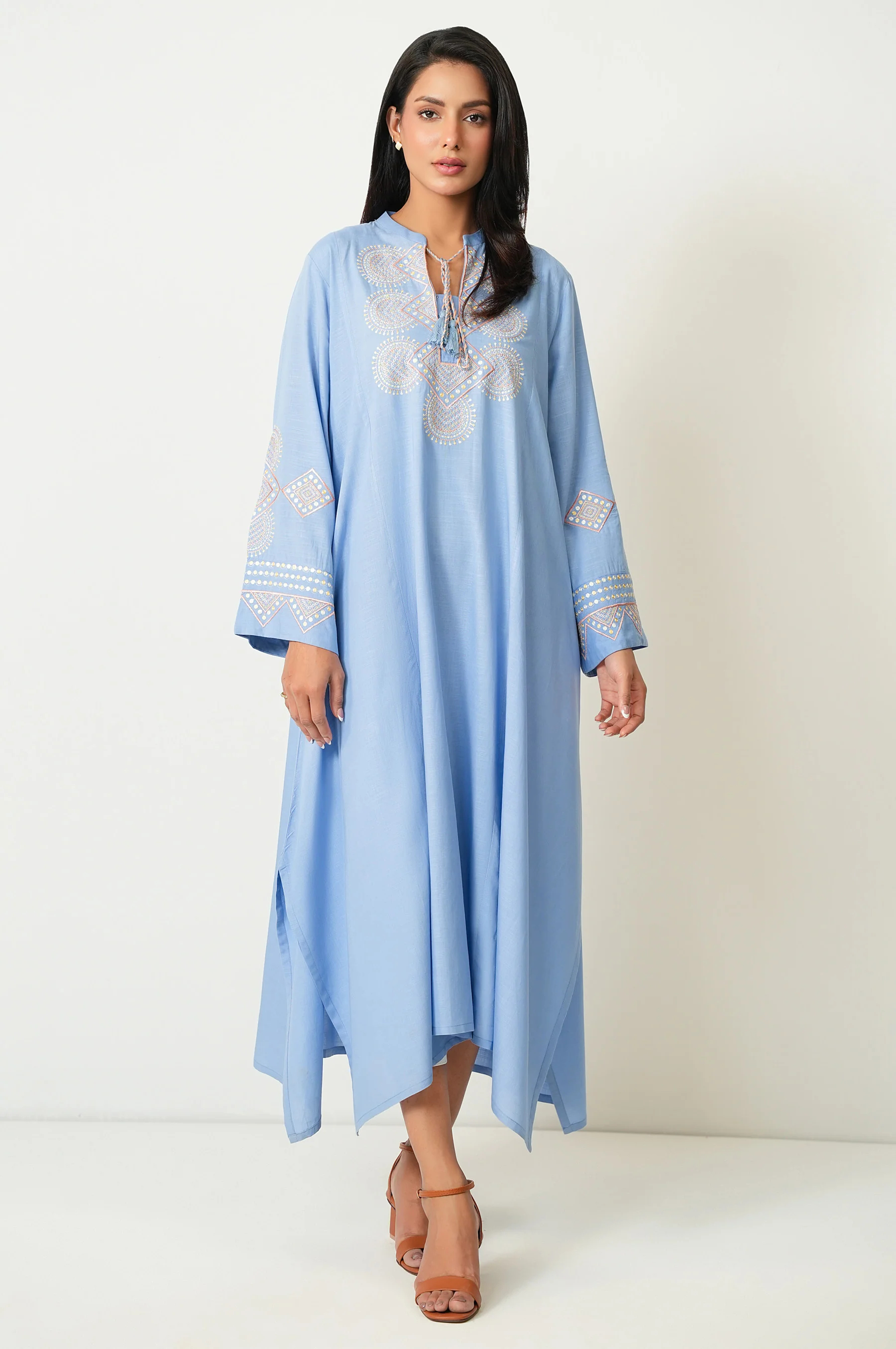Stitched 1 Piece Embroidered Dull Raw Silk Shirt - Image 4