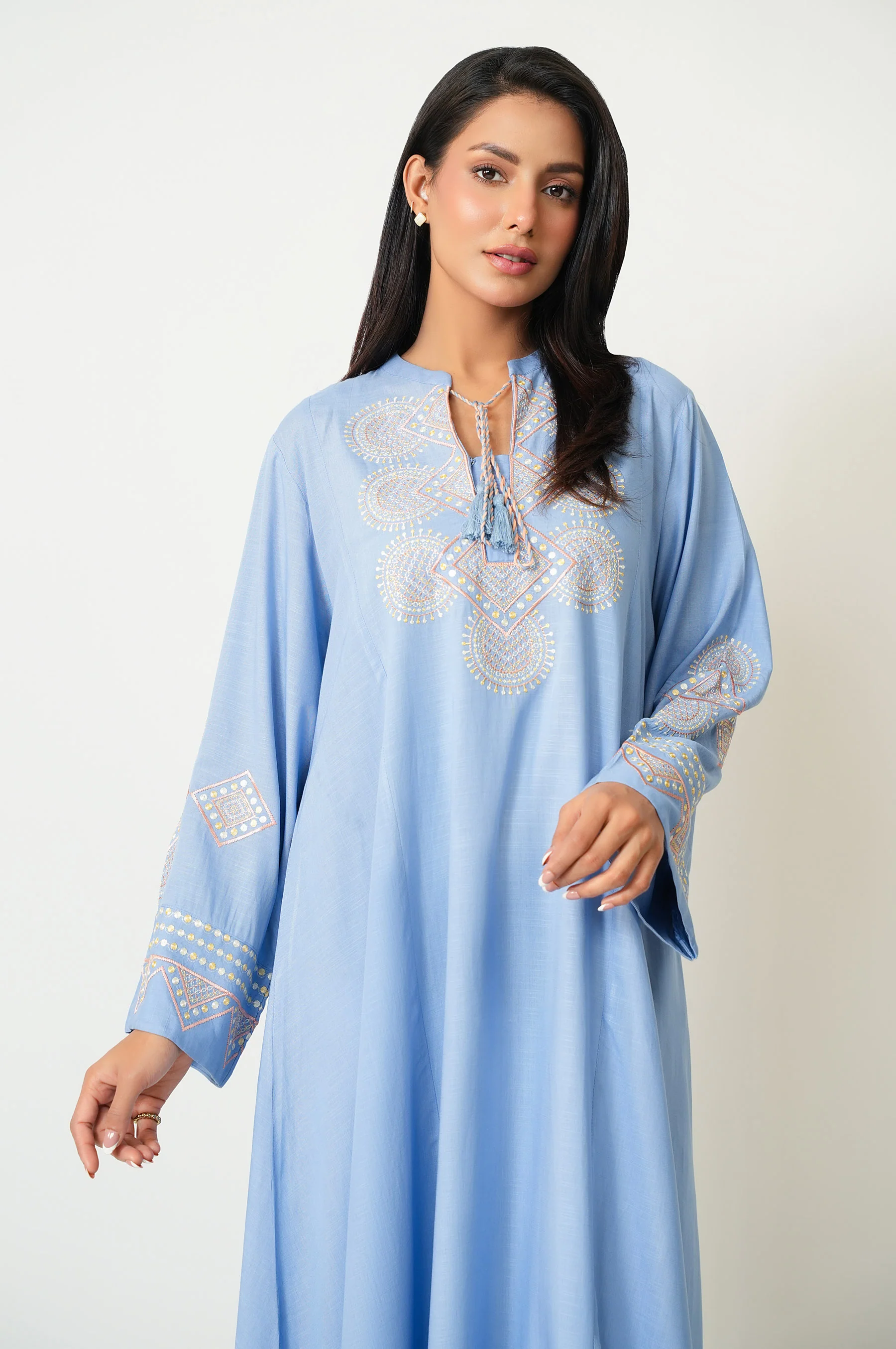 Stitched 1 Piece Embroidered Dull Raw Silk Shirt - Image 5