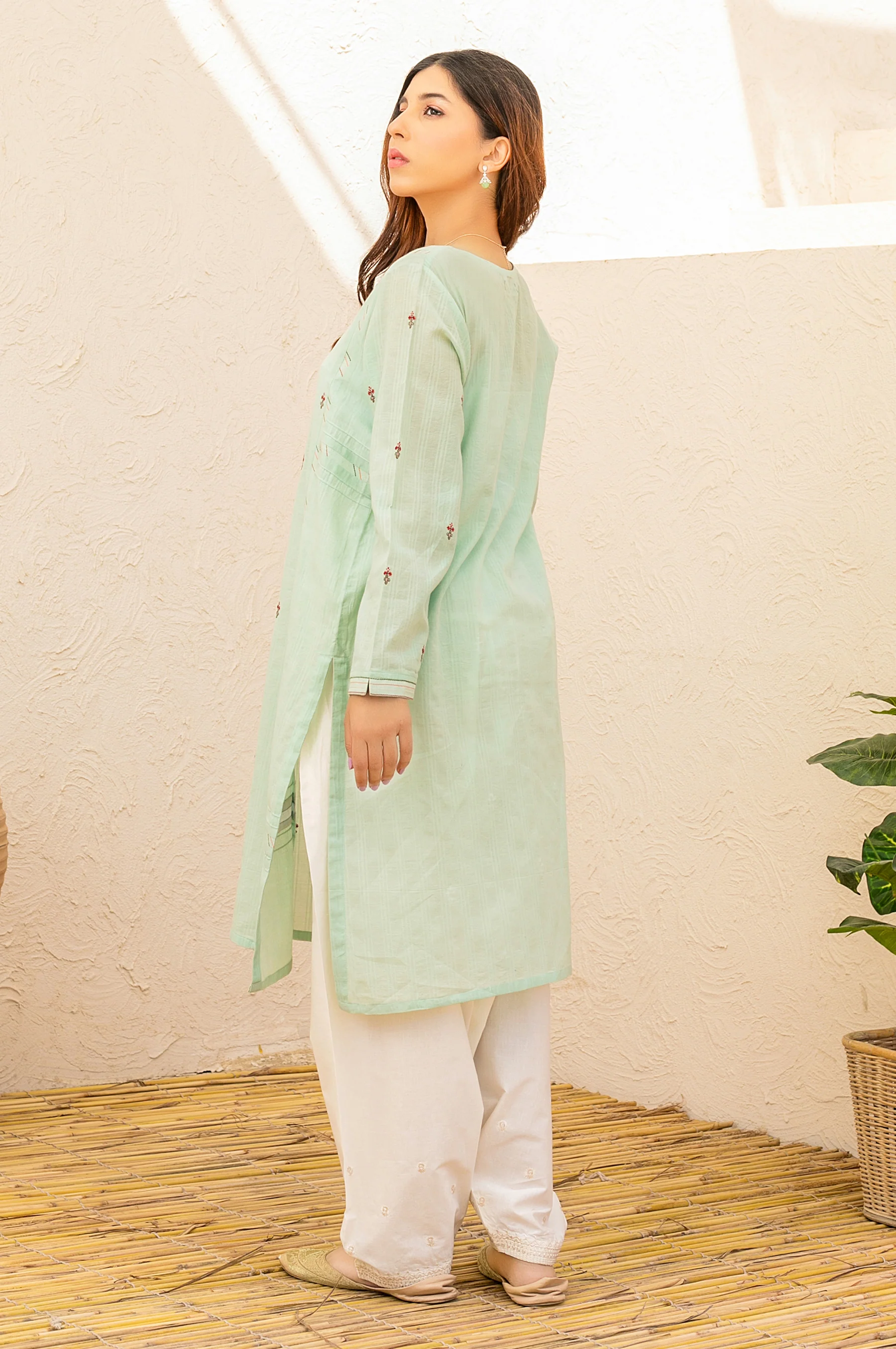 Stitched 1 Piece Embroidered Dyed Doria Shirt - Image 2