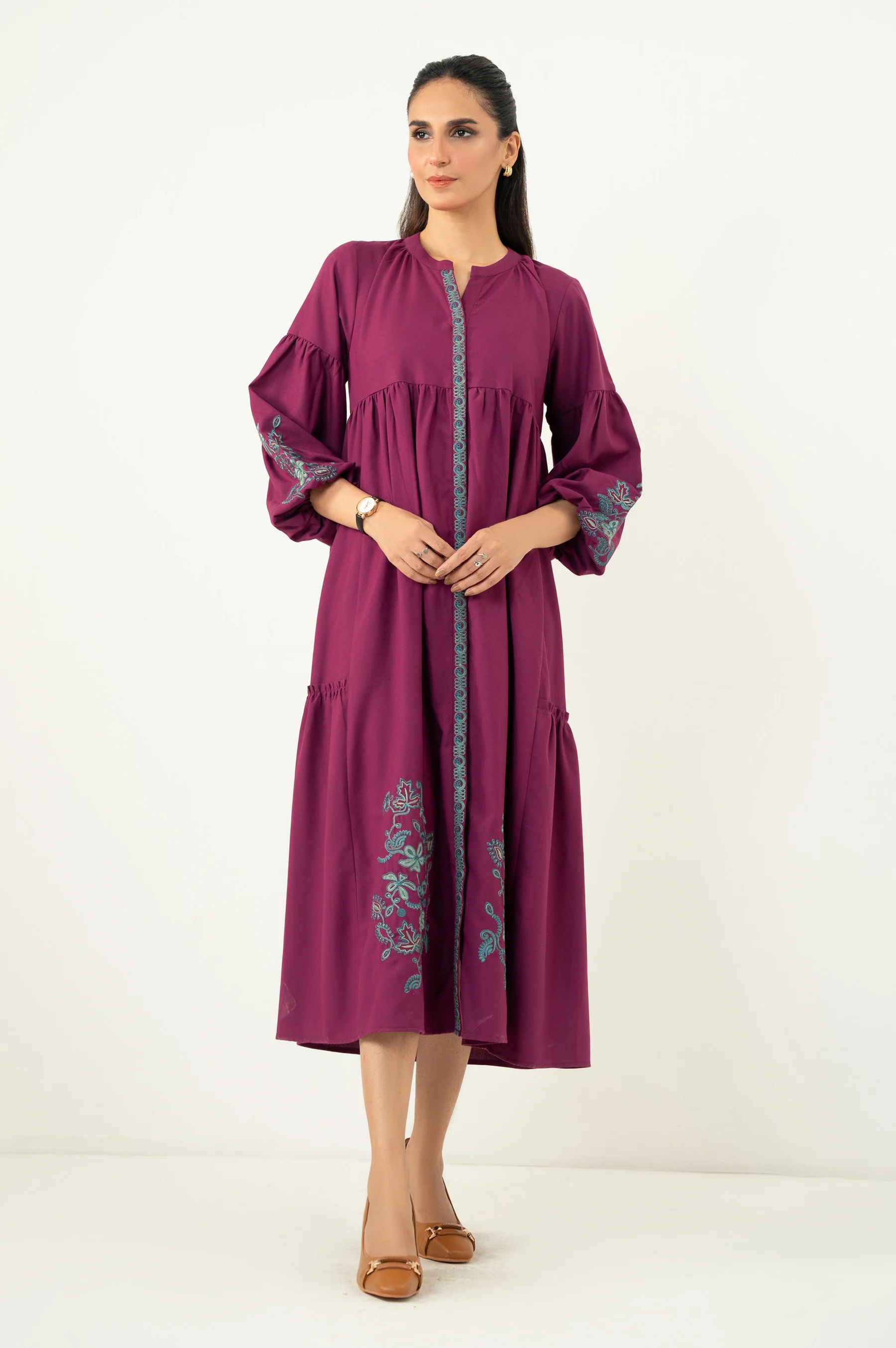 Stitched 1 Piece Embroidered Irish Long Dress - Image 2