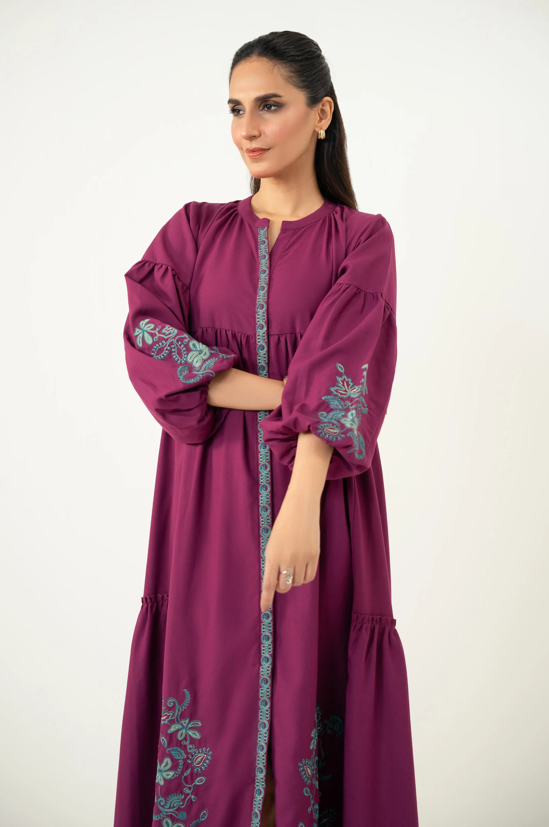 Stitched 1 Piece Embroidered Irish Long Dress - Image 3
