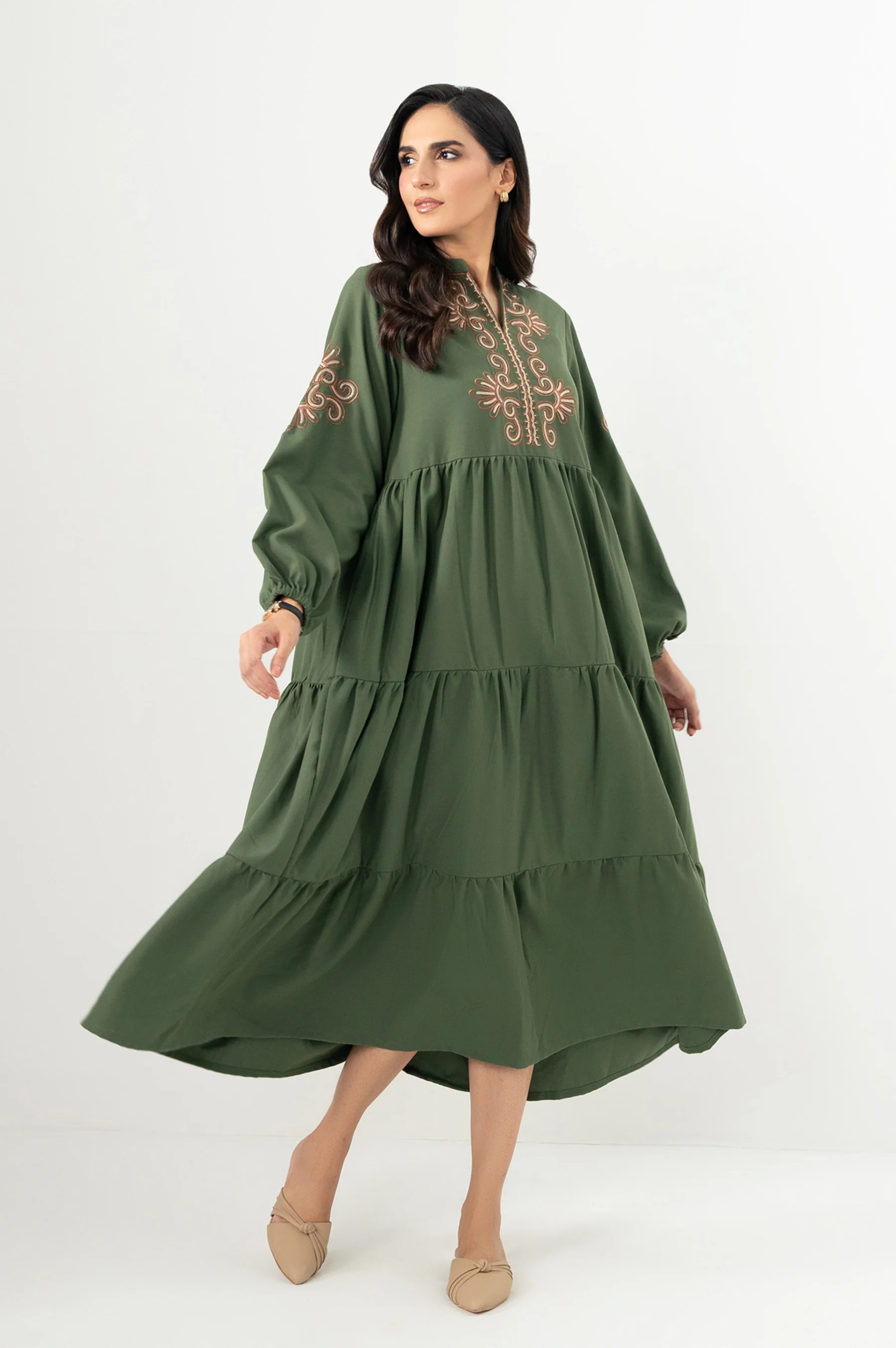 Stitched 1 Piece Embroidered Irish Long Dress - Image 2