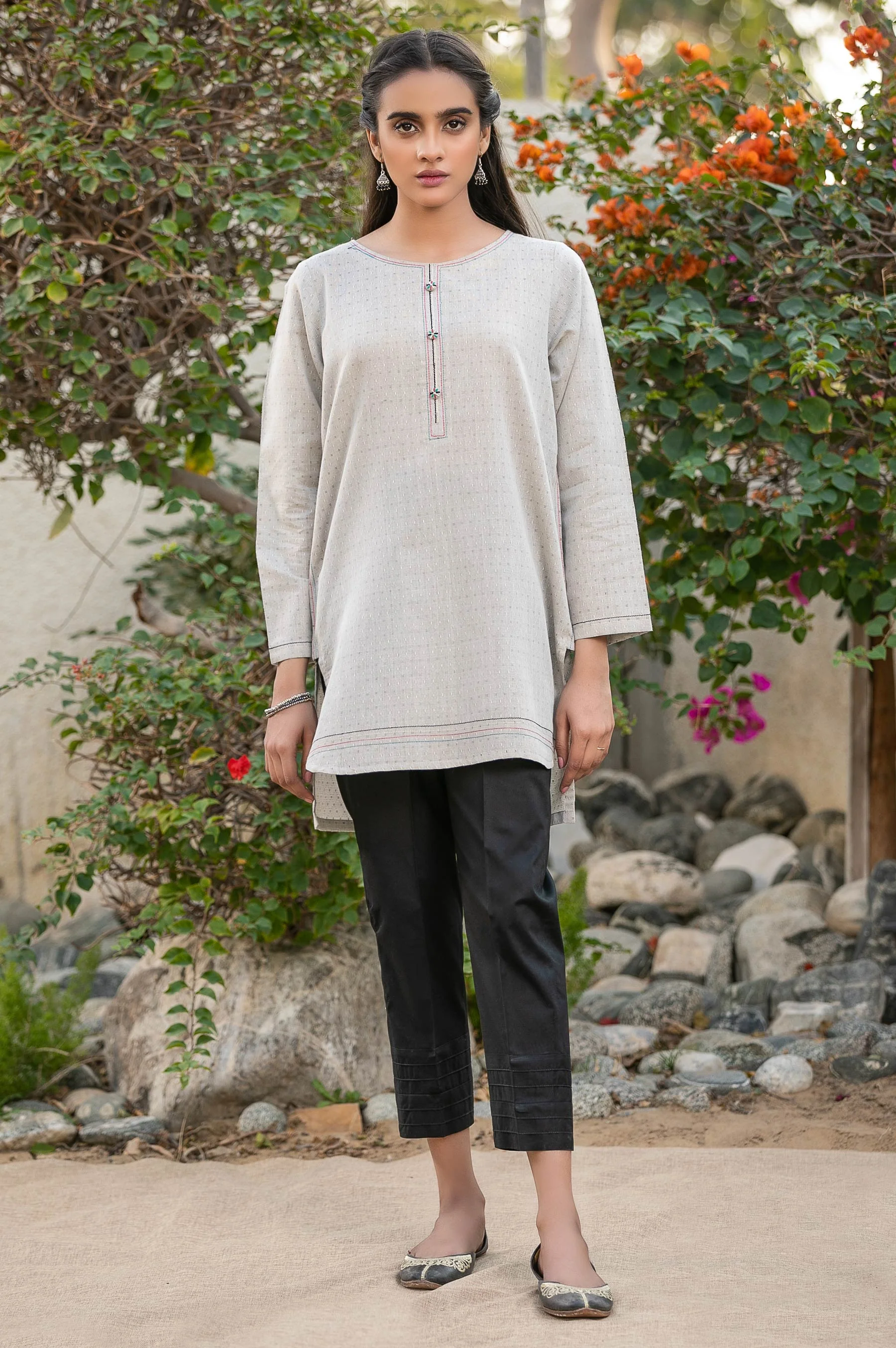 Stitched 1 Piece Embroidered Jacquard Shirt - Image 3