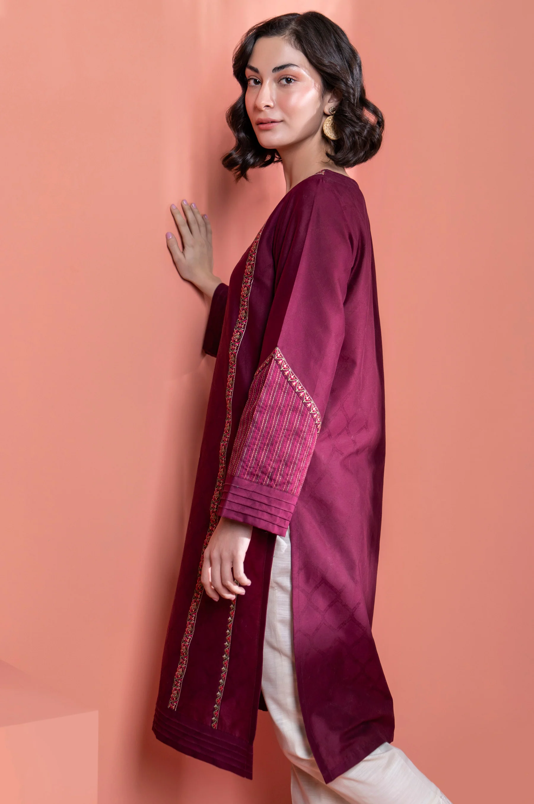 Stitched 1 Piece Embroidered Jacquard Shirt - Image 2