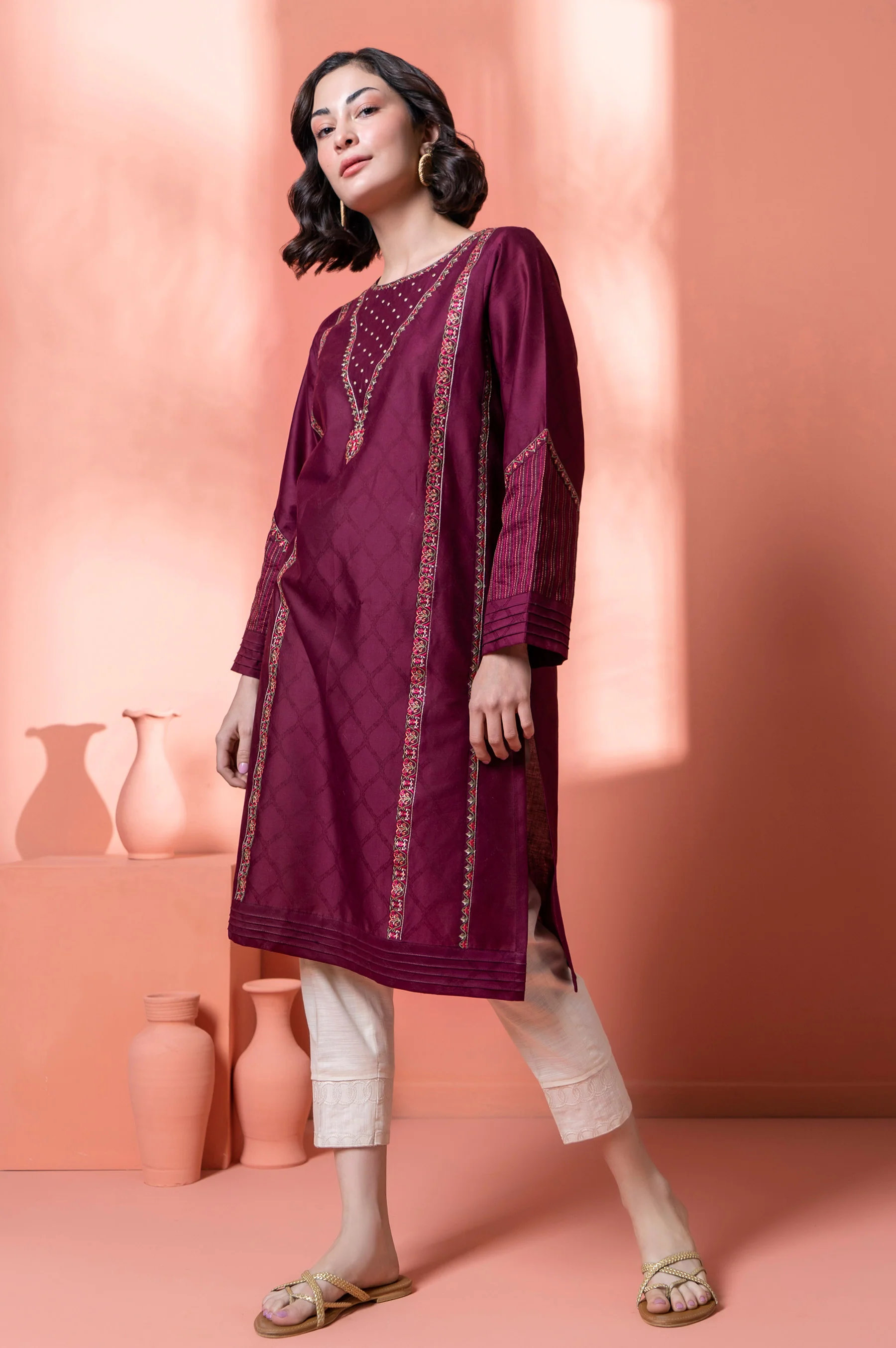 Stitched 1 Piece Embroidered Jacquard Shirt - Image 3