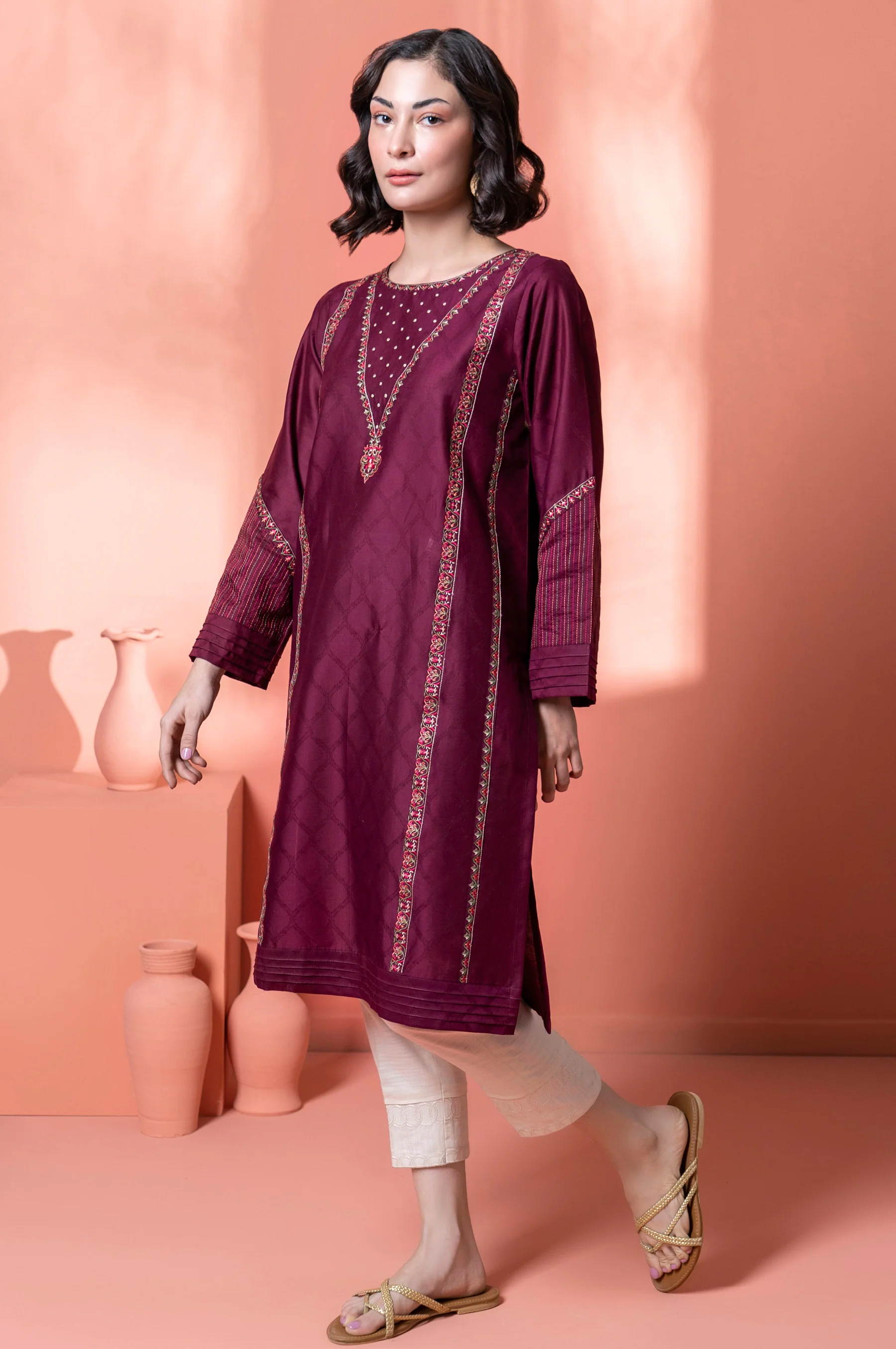 Stitched 1 Piece Embroidered Jacquard Shirt - Image 5