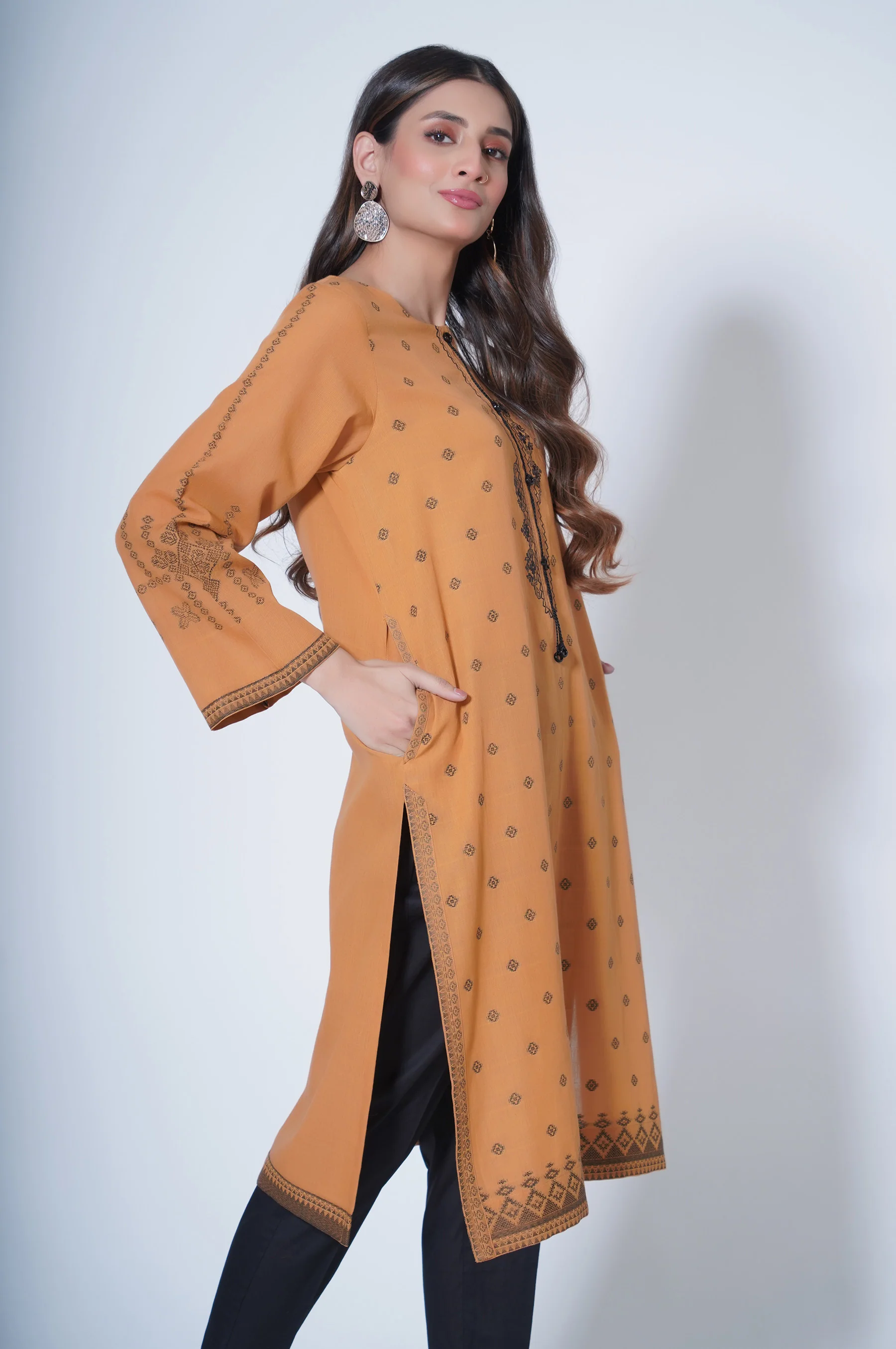 Stitched 1 Piece Embroidered Jacquard Shirt - Image 2