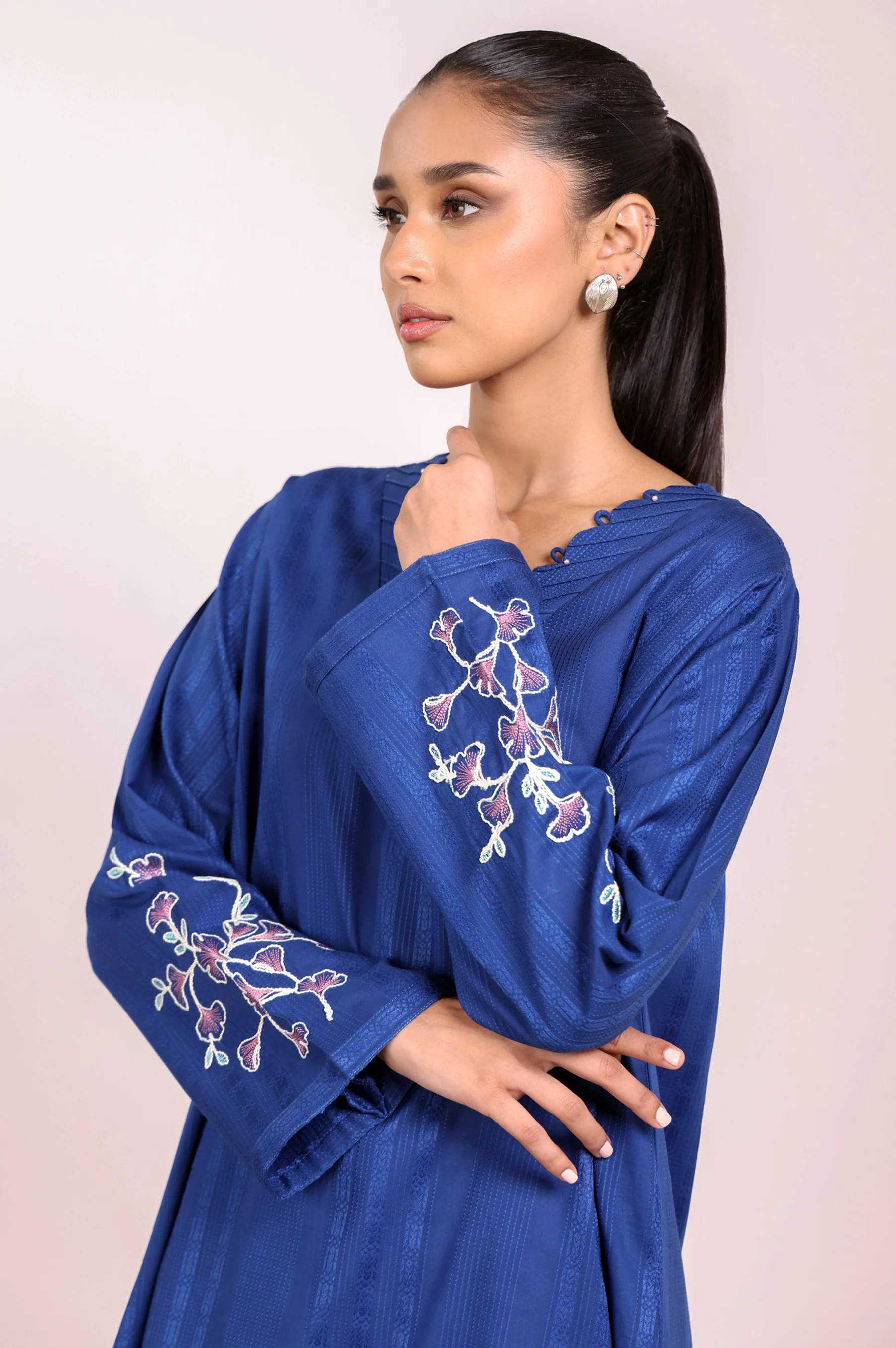 Stitched 1 Piece Embroidered Jacquard Shirt - Image 2