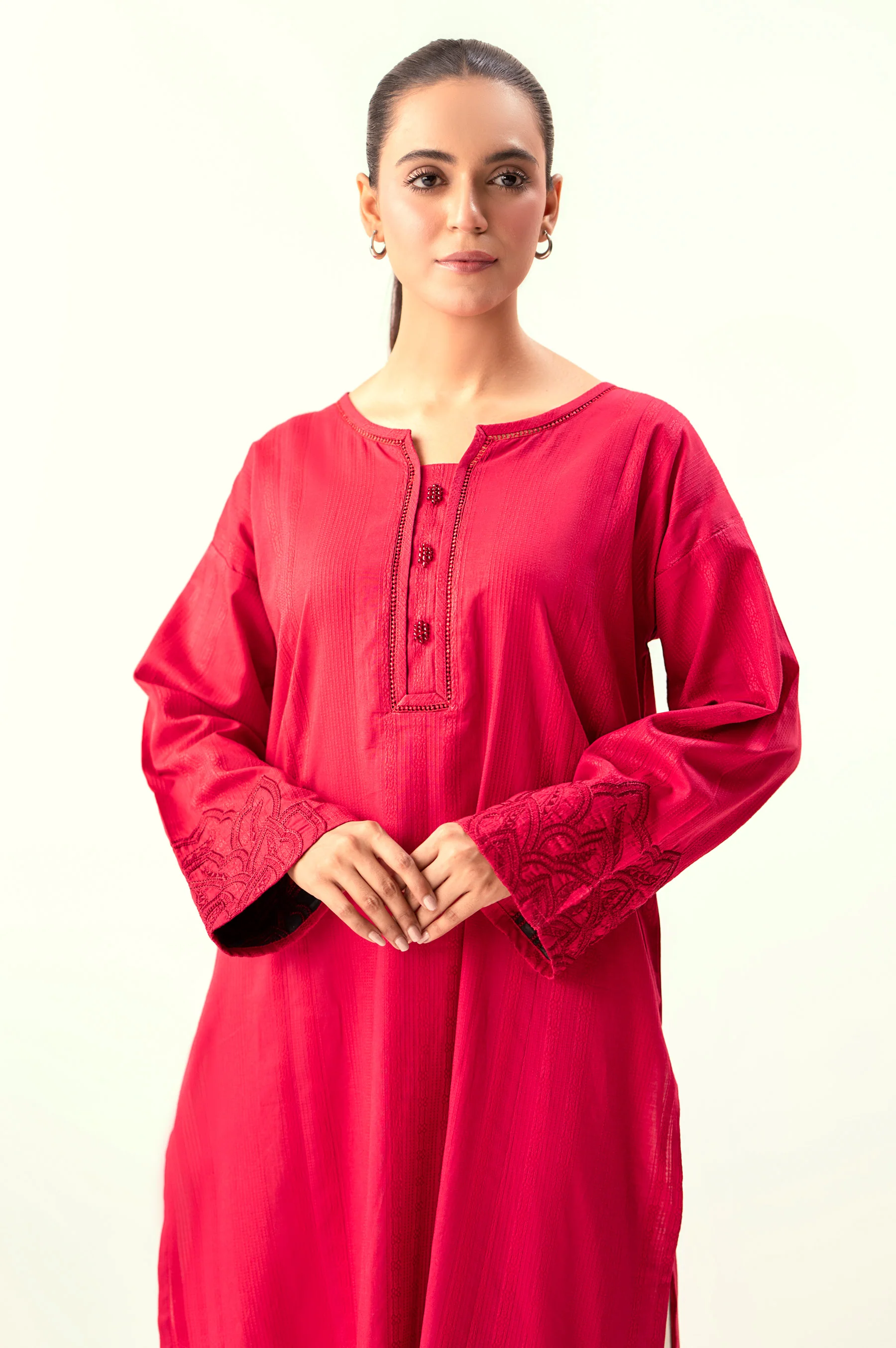 Stitched 1 Piece Embroidered Jacquard Shirt - Image 2