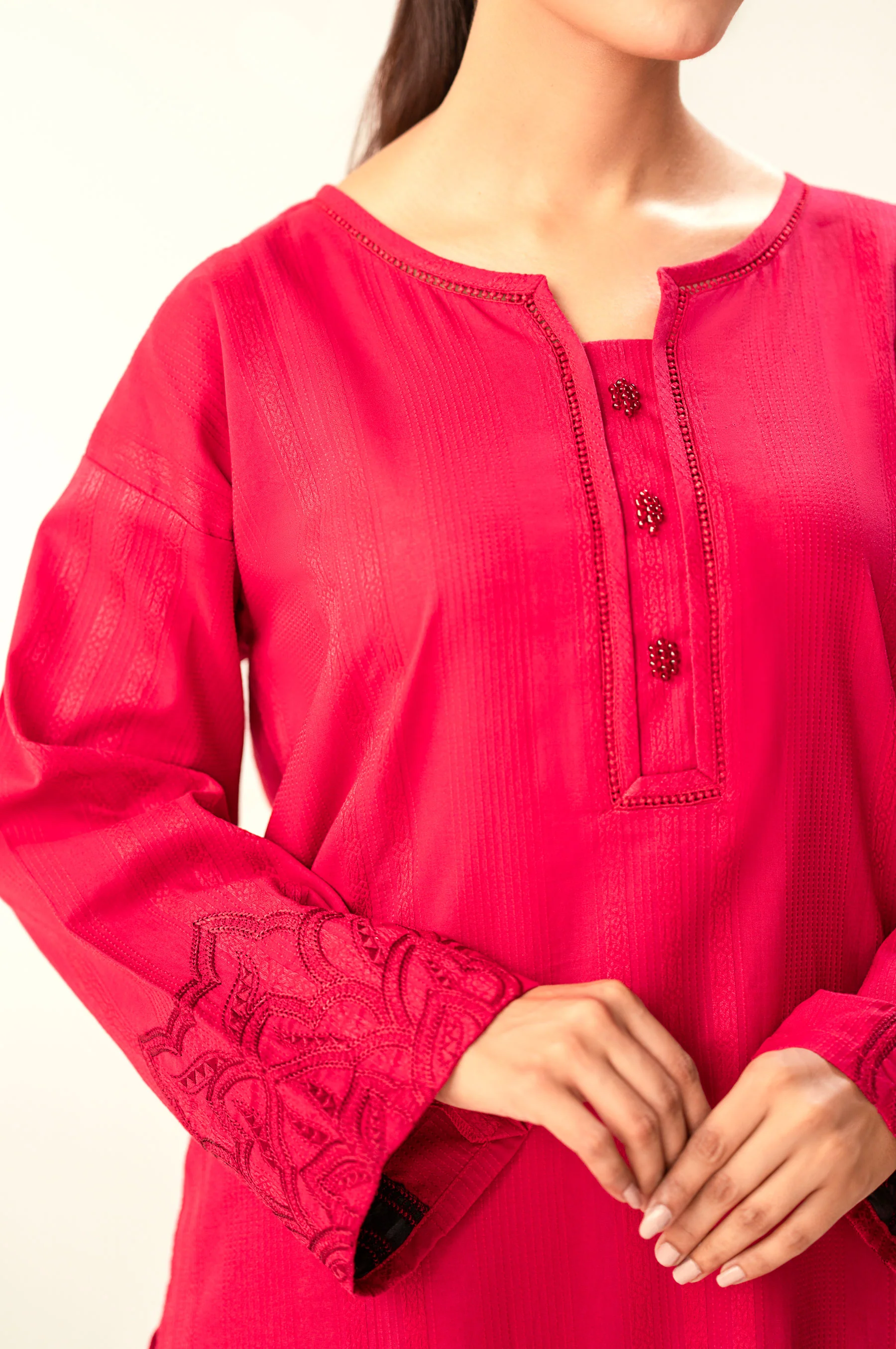 Stitched 1 Piece Embroidered Jacquard Shirt - Image 6