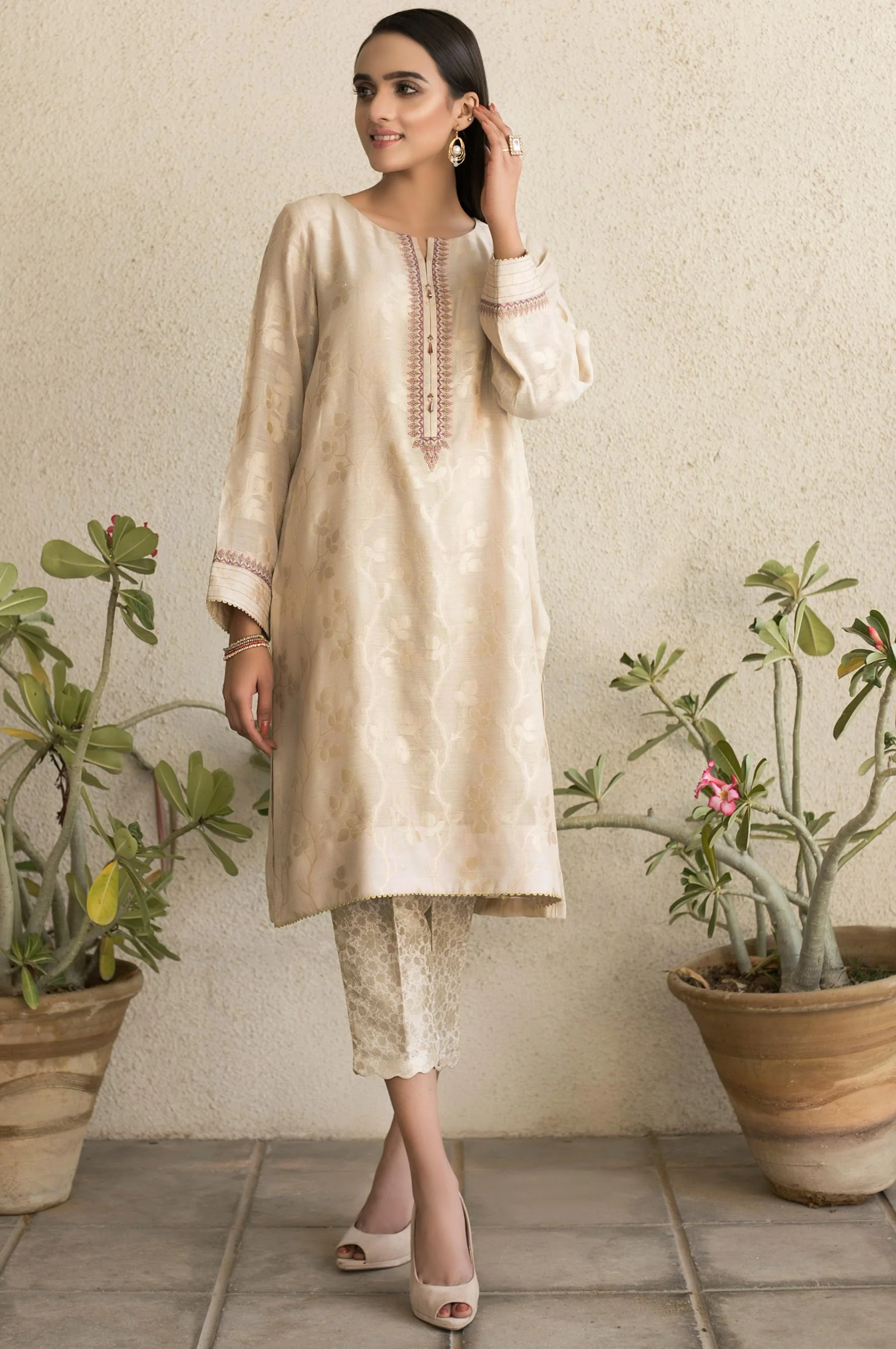 Stitched 1 Piece Embroidered Jacquard Shirt - Image 3