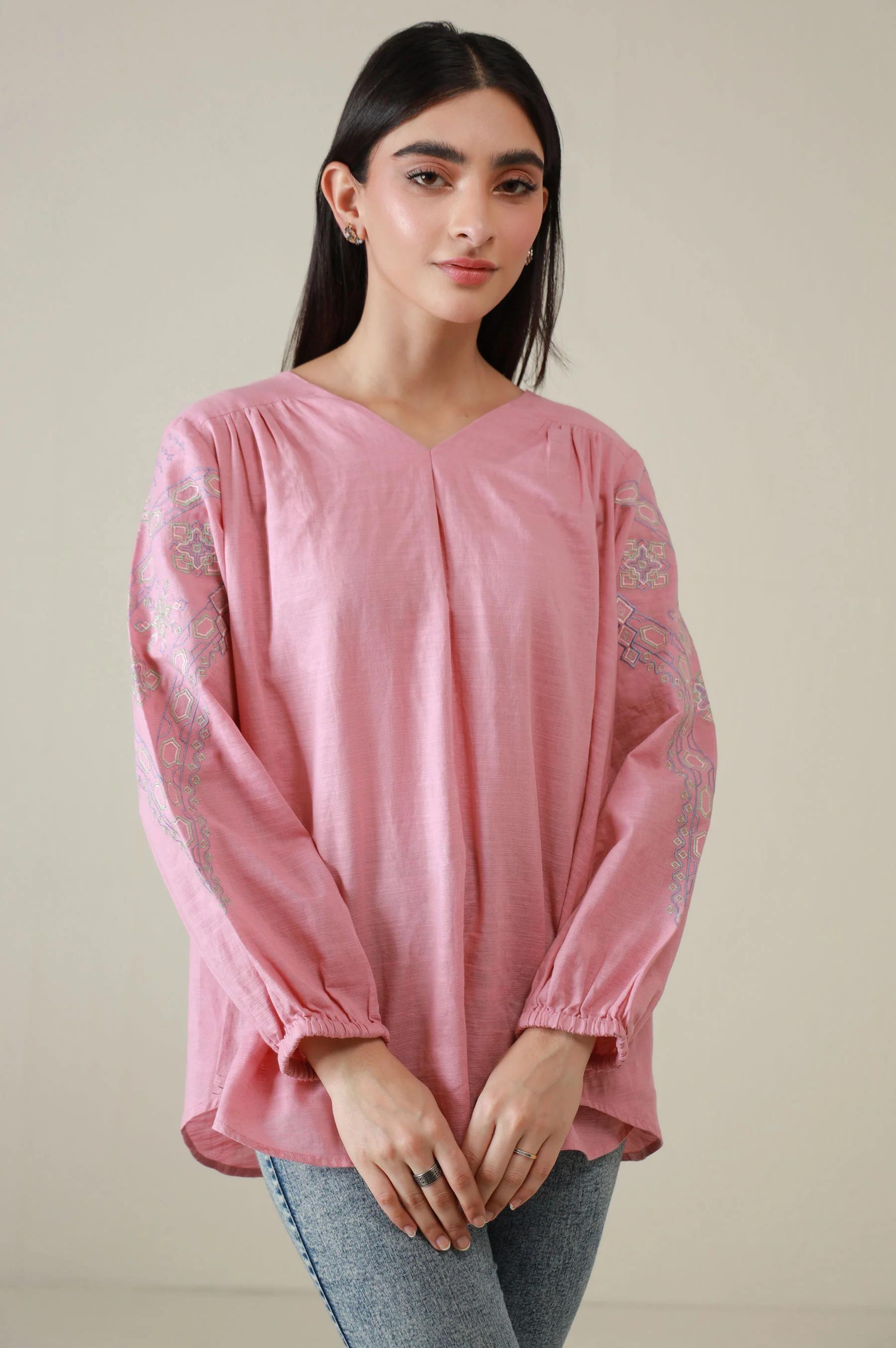 Stitched 1 Piece Embroidered Khaddar Fusion Top