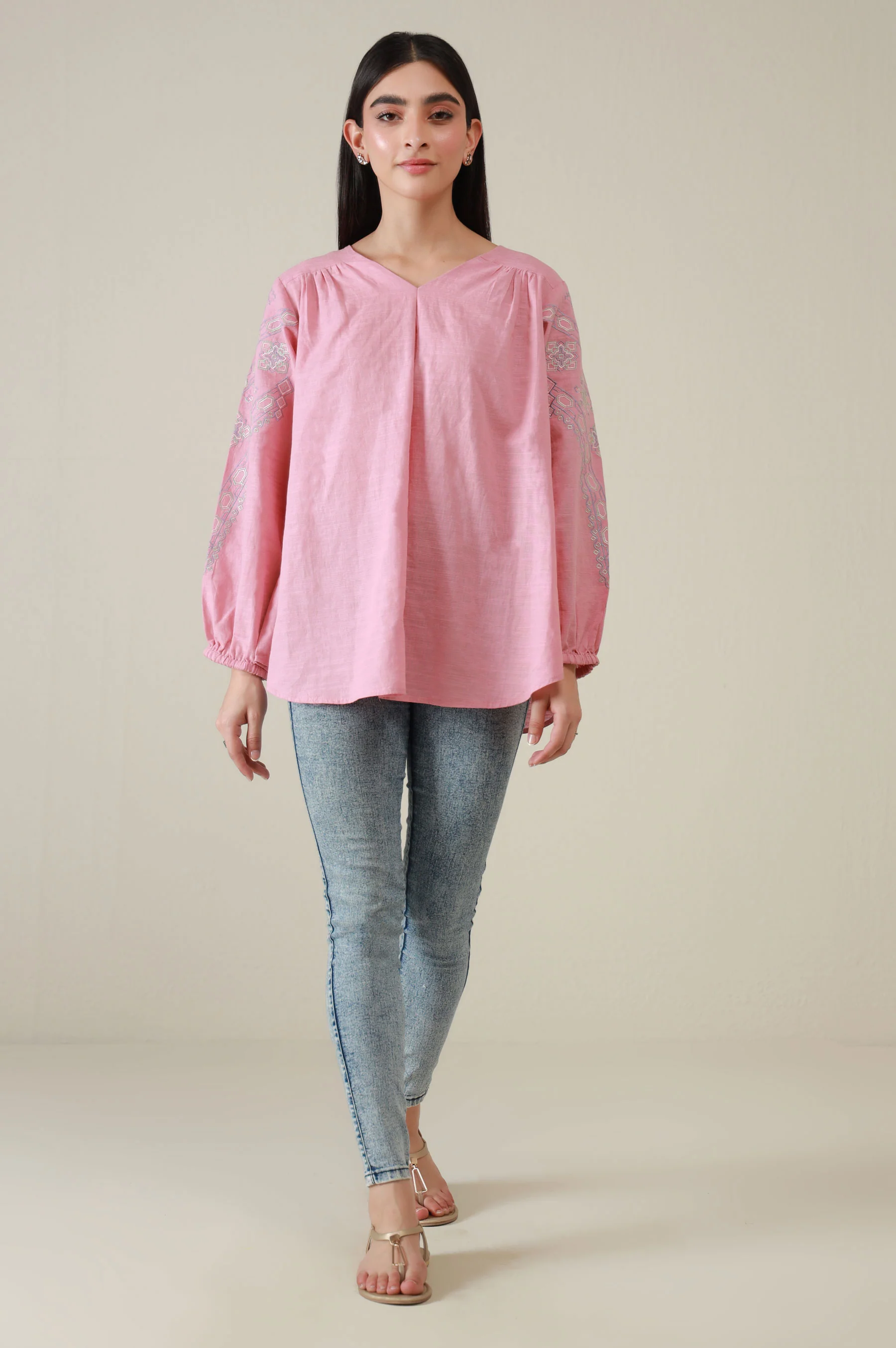 Stitched 1 Piece Embroidered Khaddar Fusion Top - Image 6