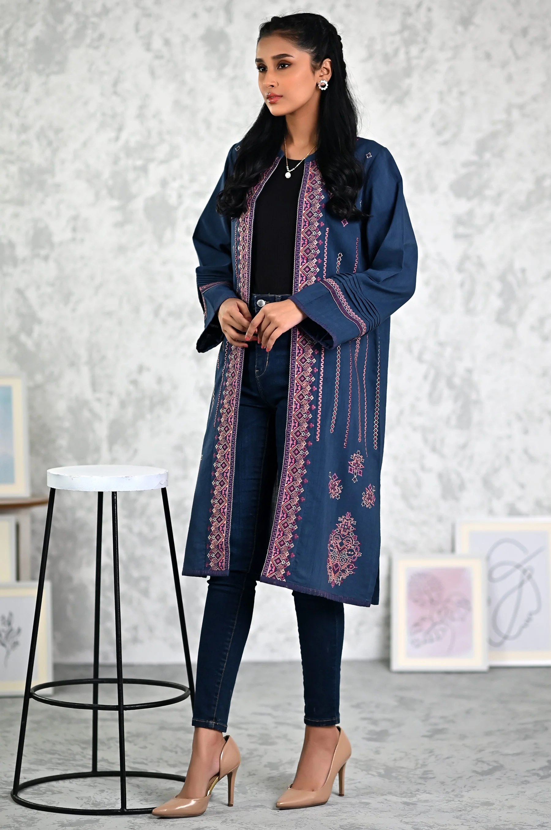Stitched 1 Piece Embroidered Khaddar Jacket - Image 5