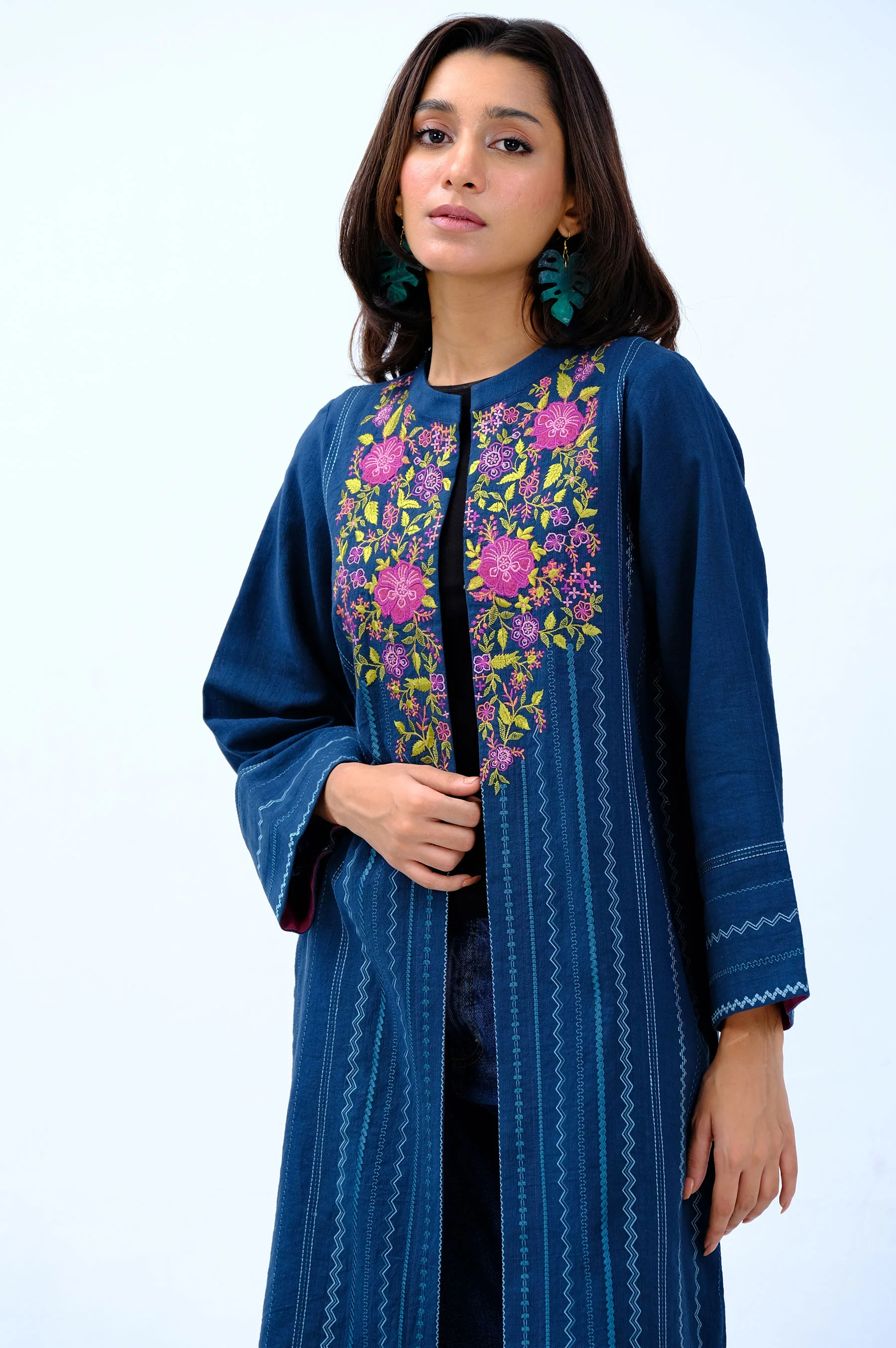 Stitched 1 Piece Embroidered Khaddar Jacket - Image 3