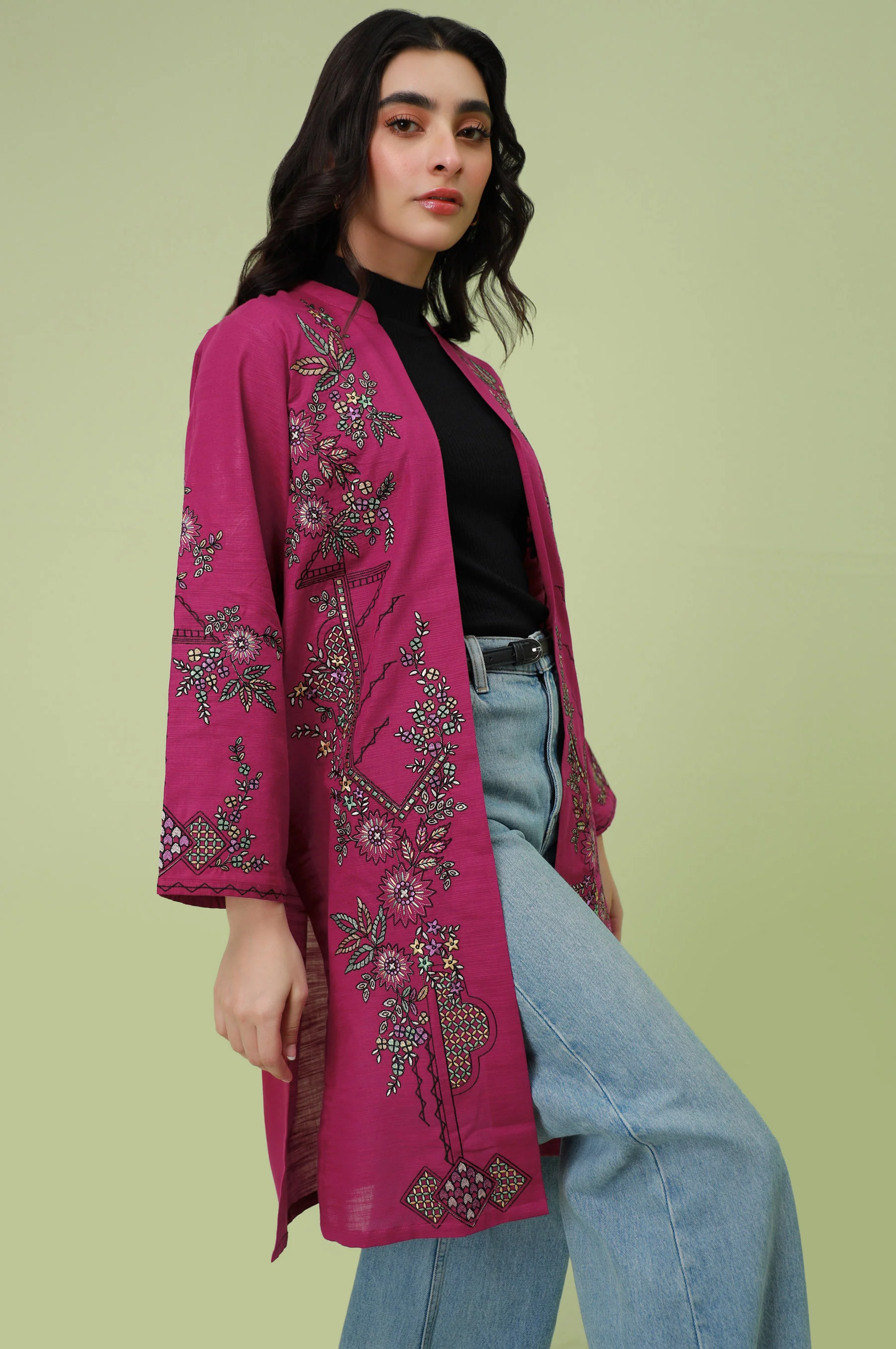 Stitched 1 Piece Embroidered Khaddar Jacket - Image 2