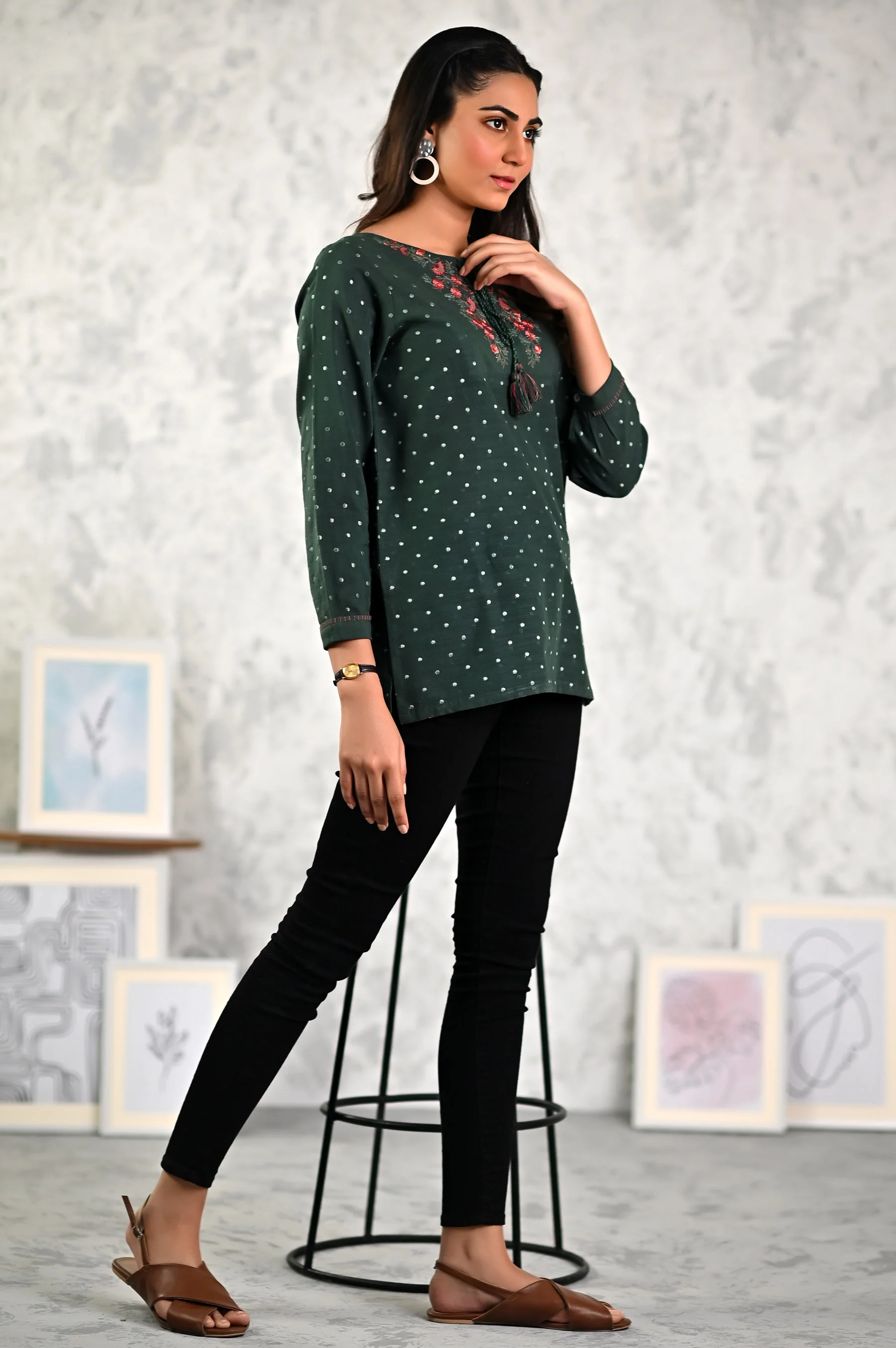 Stitched 1 Piece Embroidered Khaddar Fushion Top - Image 2