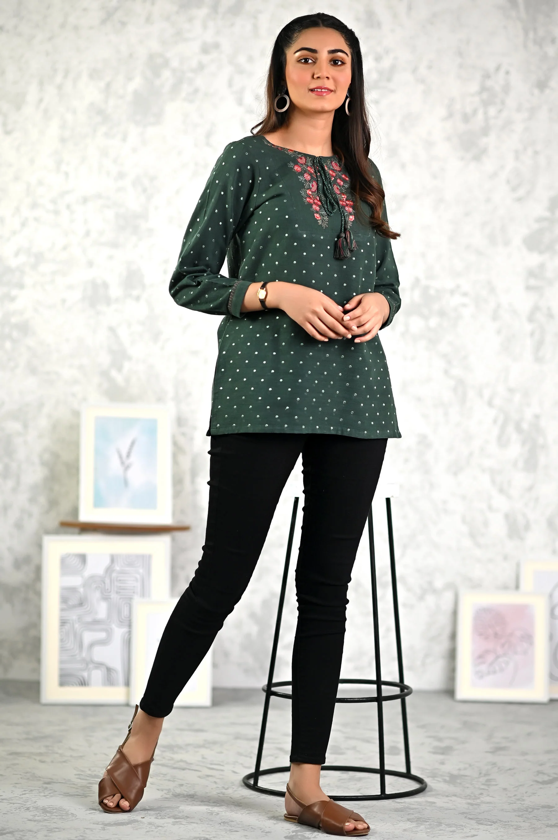 Stitched 1 Piece Embroidered Khaddar Fushion Top - Image 4