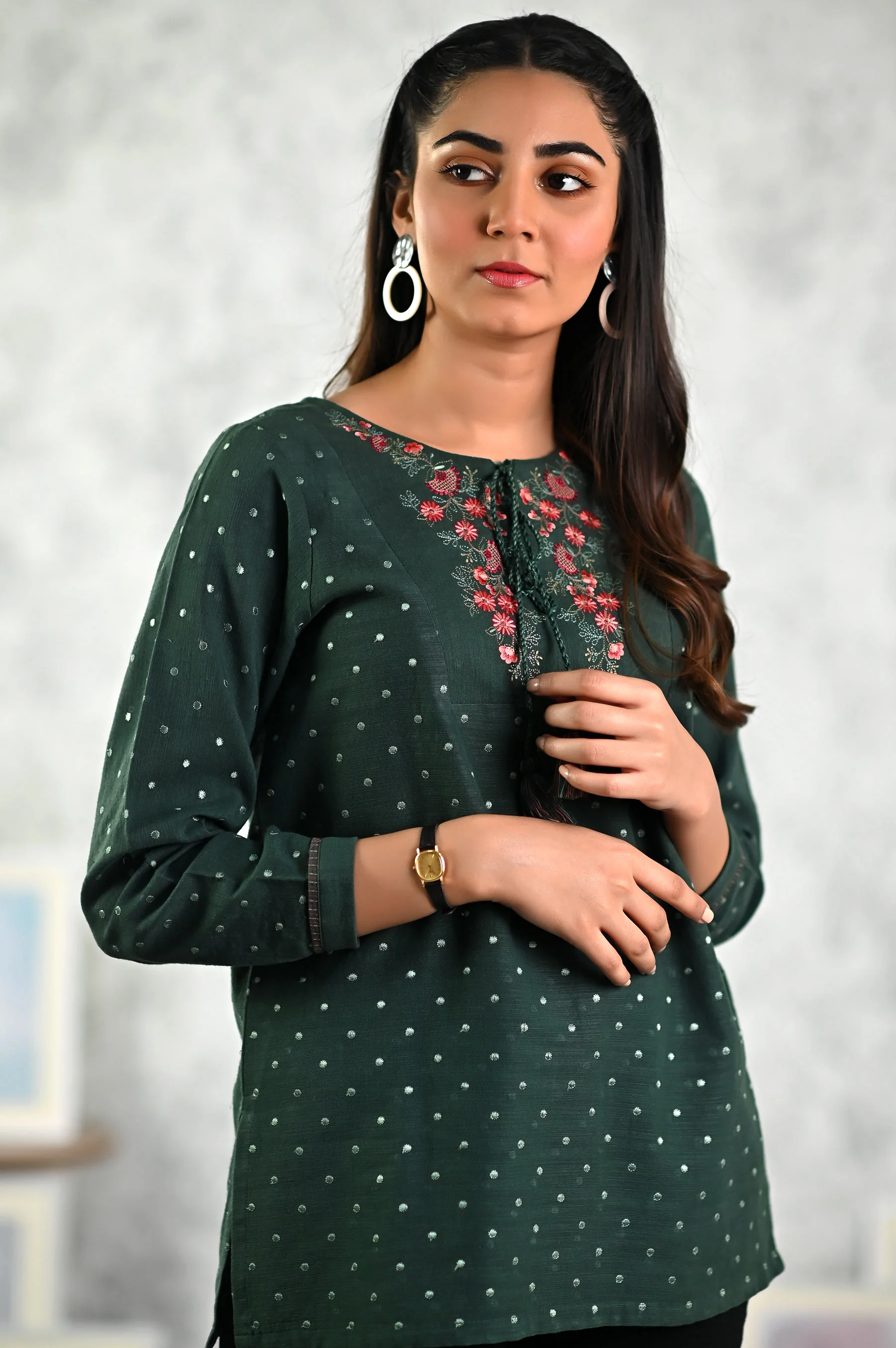 Stitched 1 Piece Embroidered Khaddar Fushion Top - Image 5