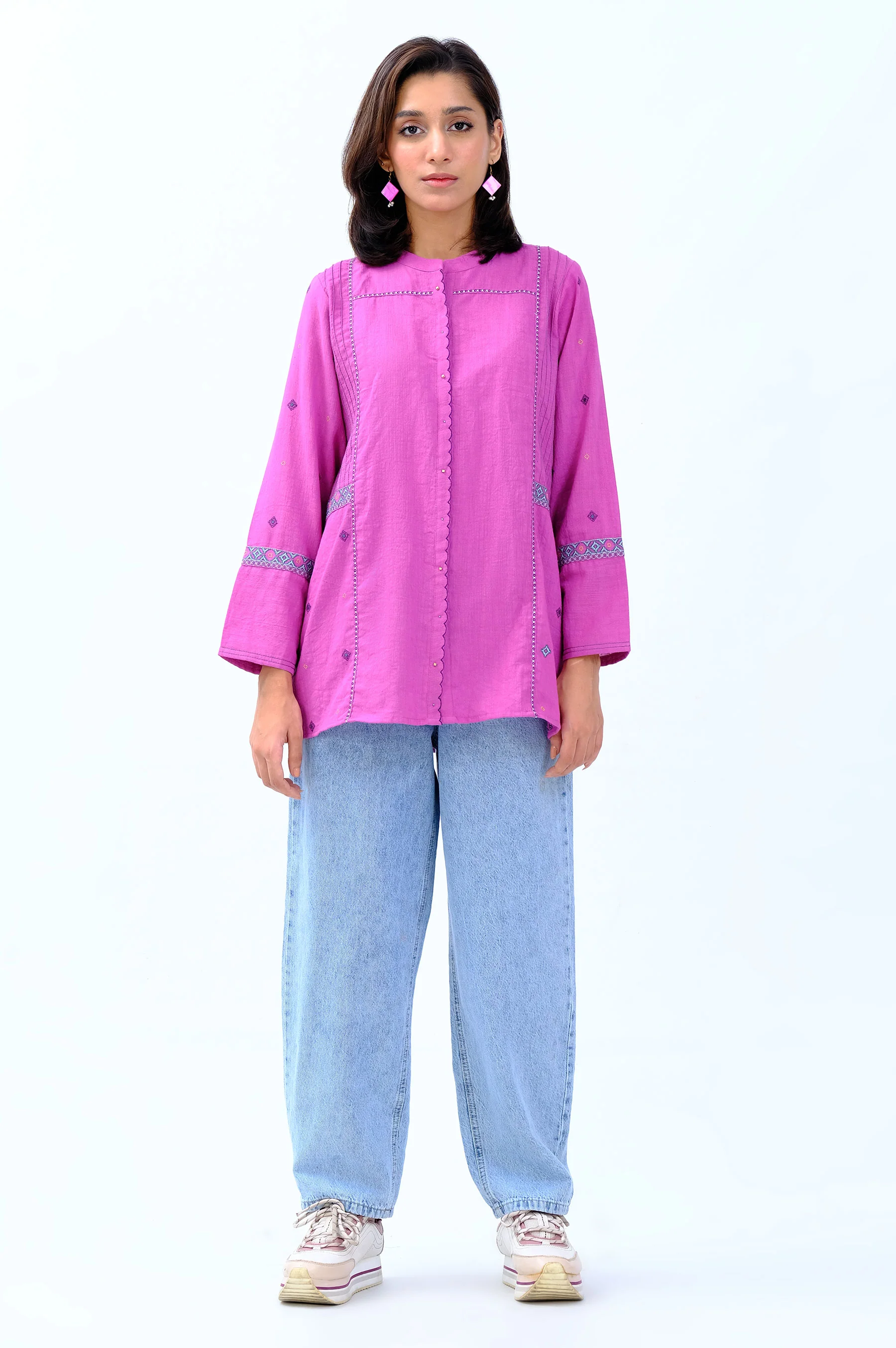 Stitched 1 Piece Embroidered Khaddar Fusion Top