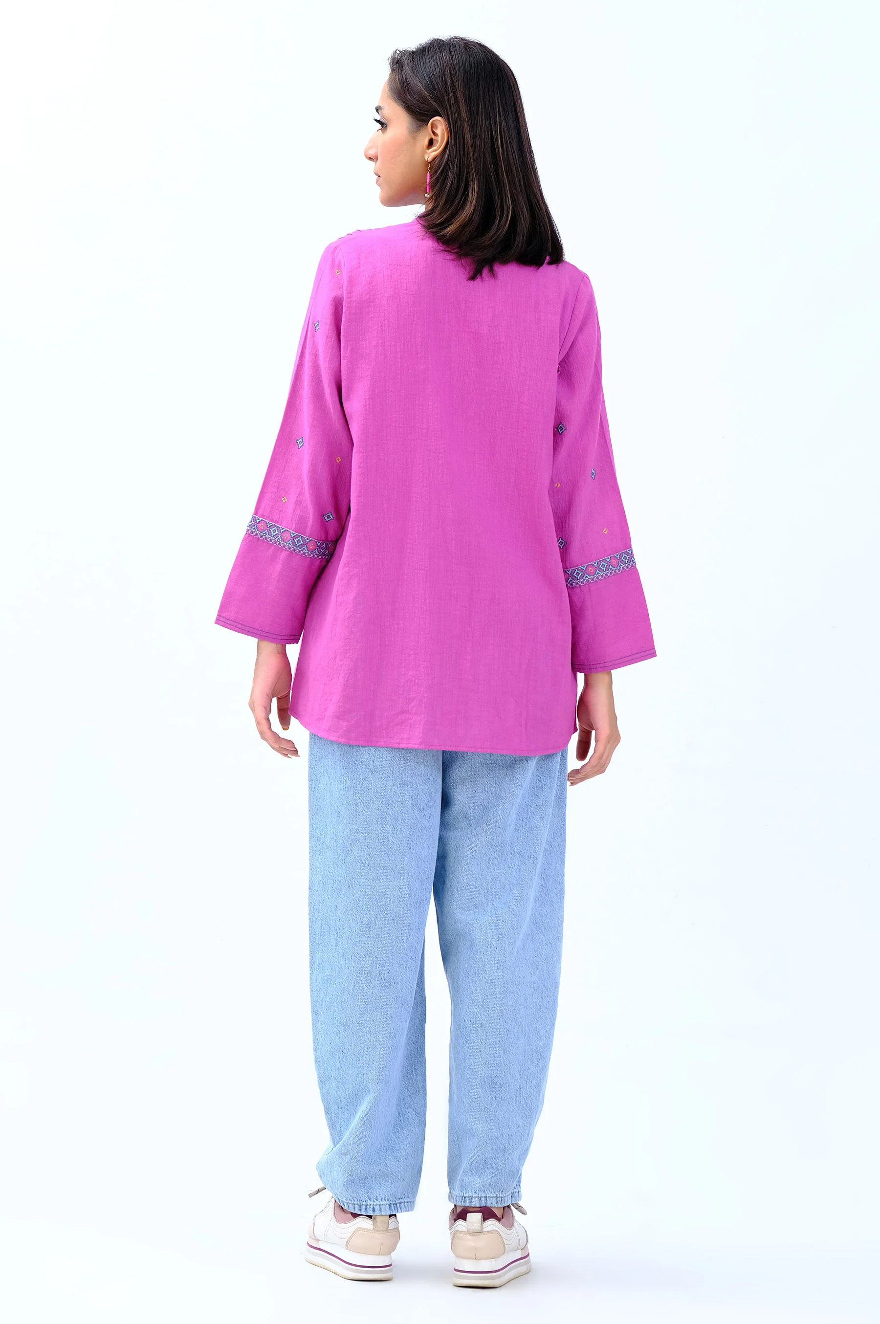 Stitched 1 Piece Embroidered Khaddar Fusion Top - Image 2