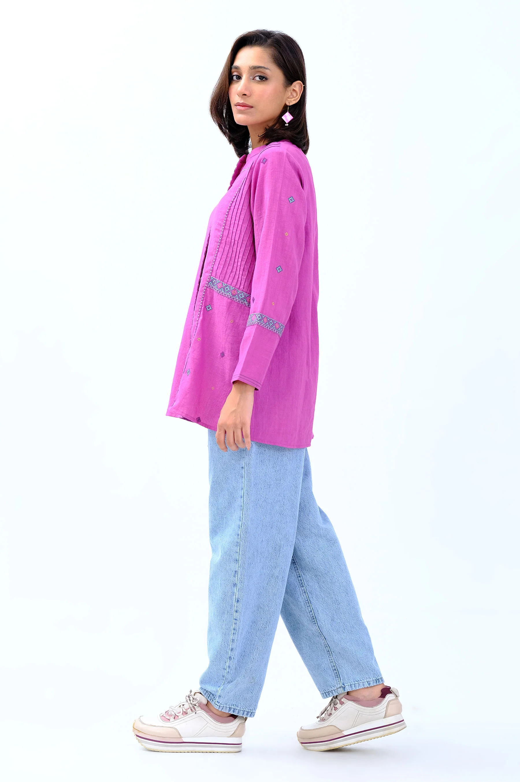 Stitched 1 Piece Embroidered Khaddar Fusion Top - Image 3