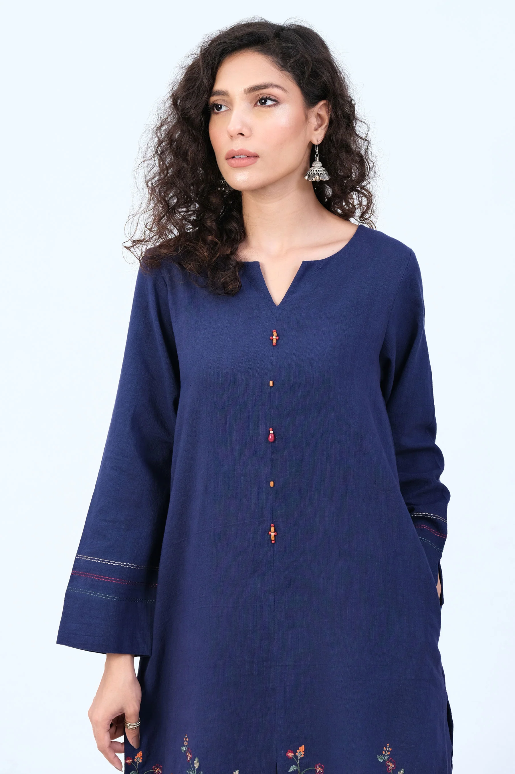 Stitched 1 Piece Embroidered Khaddar Shirt - Image 3