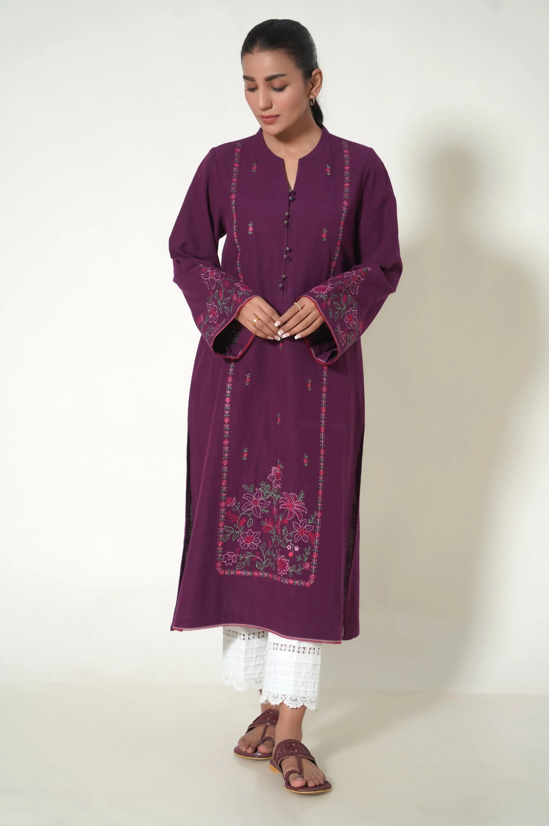 Stitched 1 Piece Embroidered Khaddar Shirt - Image 3