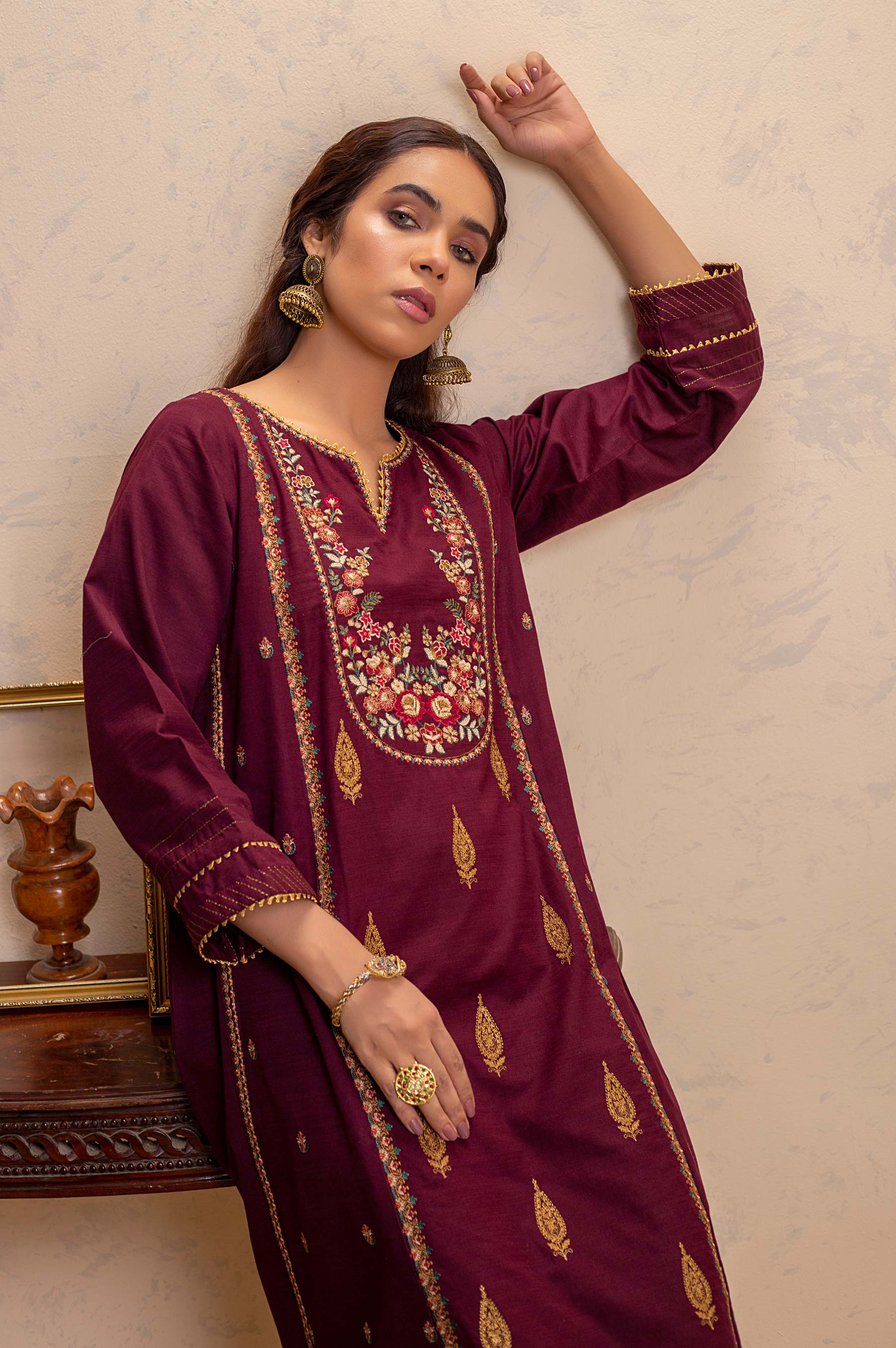Stitched 1 Piece Khaddar Embroidered Shirt - Image 5