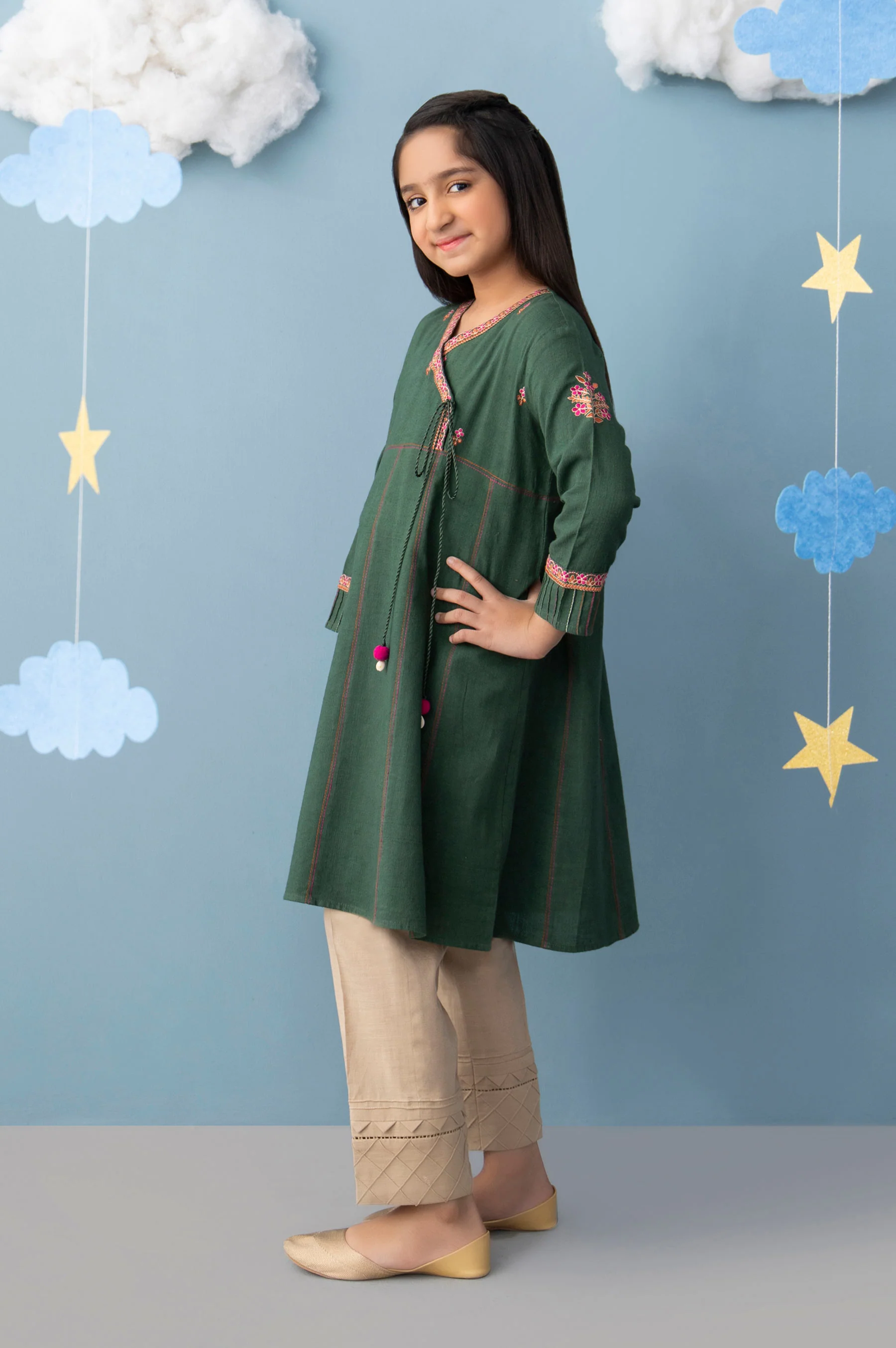 Stitched 1 Piece Embroidered Khaddar Junior Shirt - Image 7