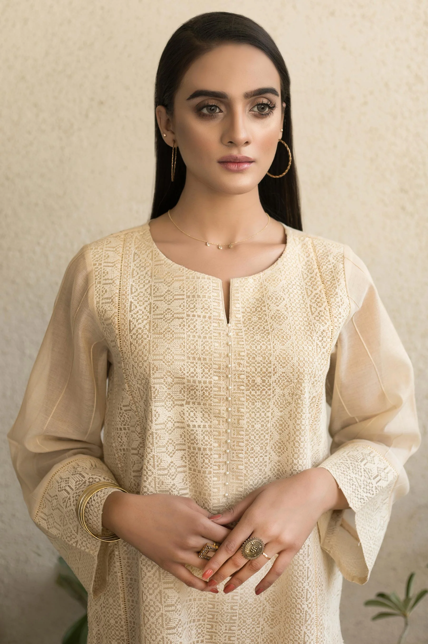 Stitched 1 Piece Embroidered Khaddi Net Shirt - Image 3