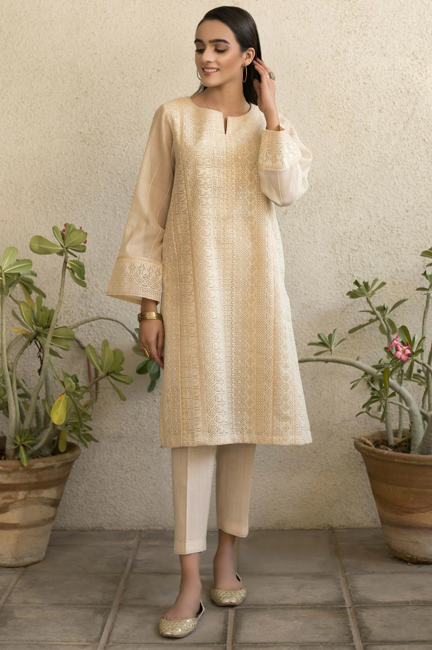 Stitched 1 Piece Embroidered Khaddi Net Shirt - Image 4