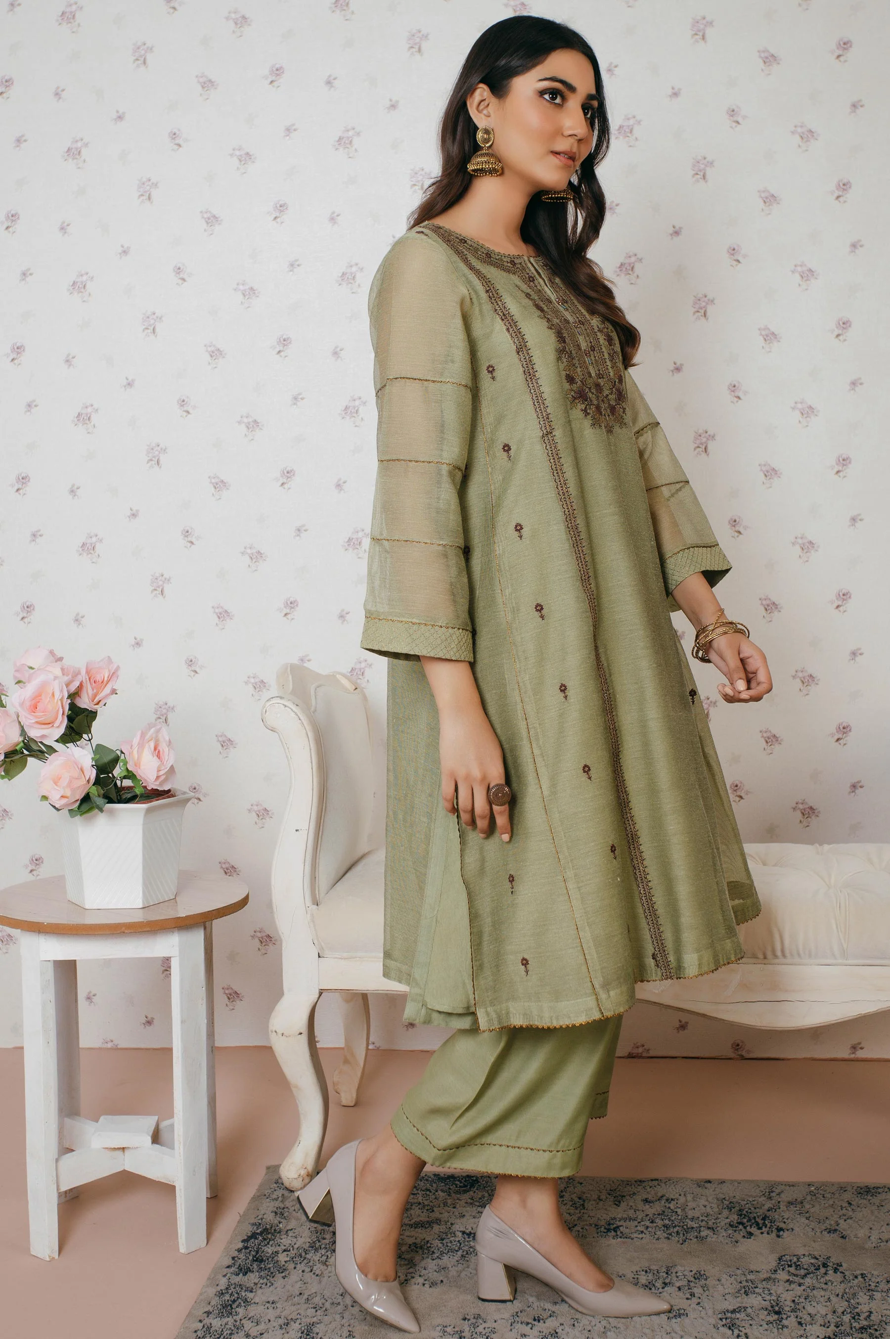 Stitched 1 Piece Khaddi Net Embroidered Shirt - Image 3
