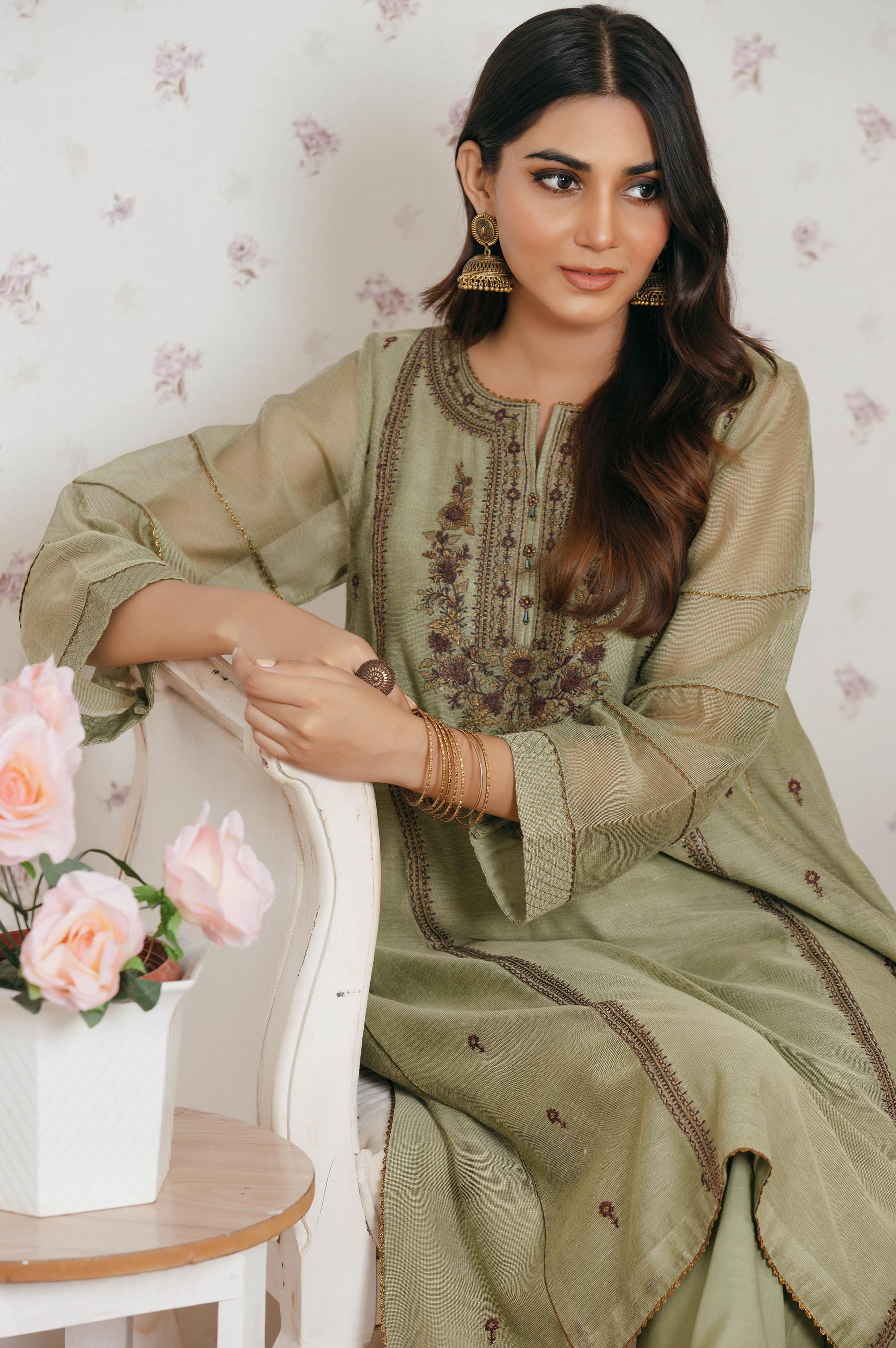 Stitched 1 Piece Khaddi Net Embroidered Shirt - Image 4
