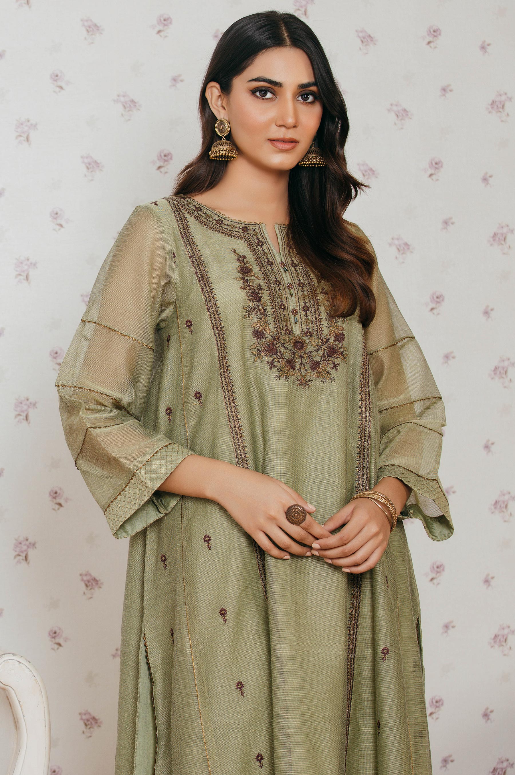 Stitched 1 Piece Khaddi Net Embroidered Shirt - Image 5