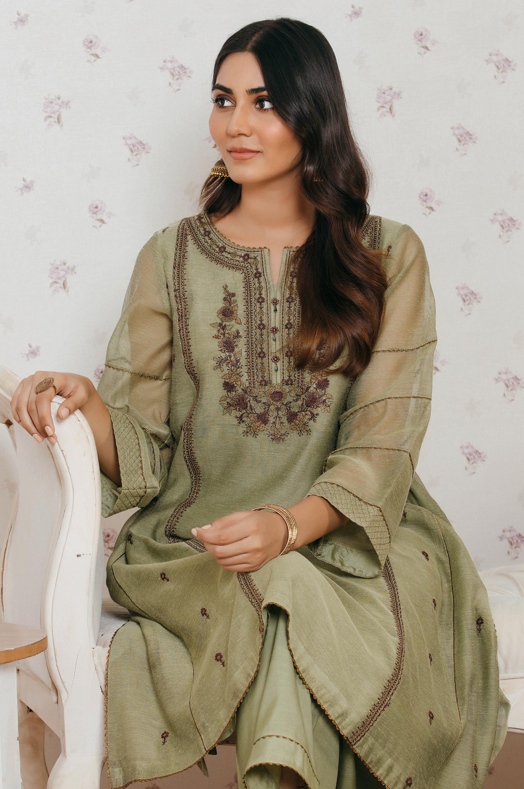 Stitched 1 Piece Khaddi Net Embroidered Shirt - Image 6