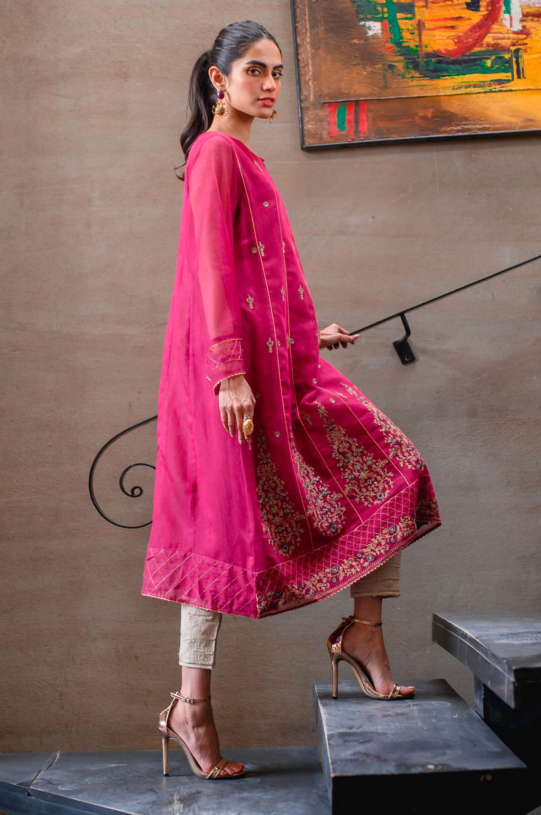 Stitched 1 Piece Khaddi Net Embroidered Shirt - Image 4