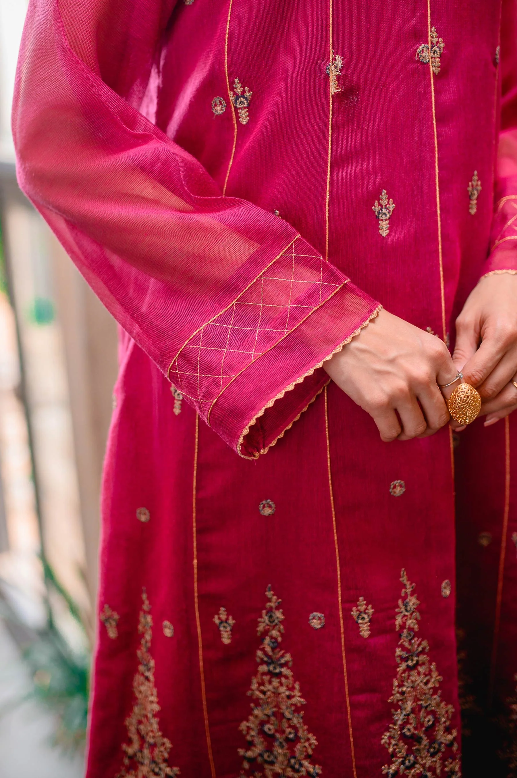 Stitched 1 Piece Khaddi Net Embroidered Shirt - Image 5