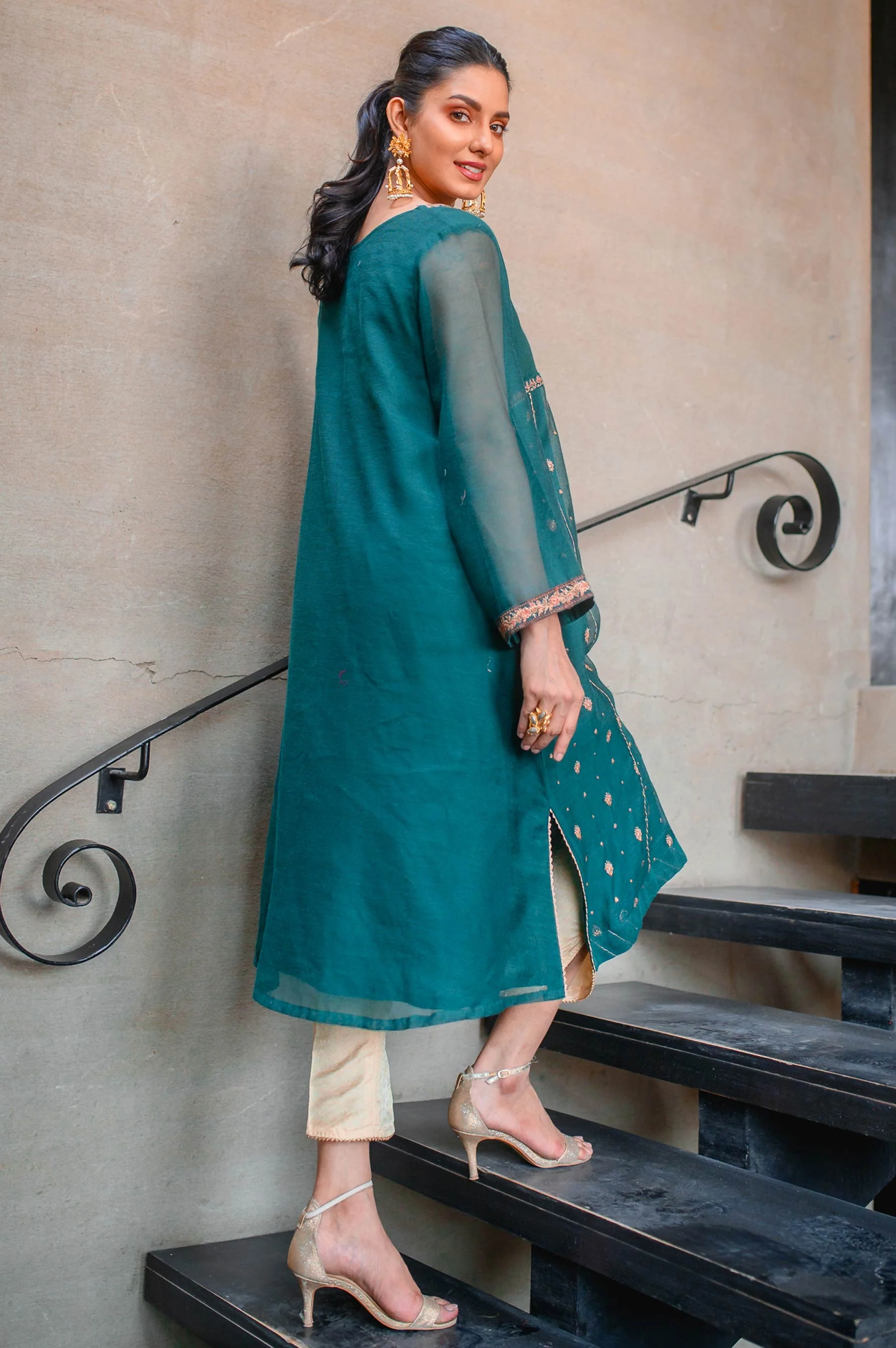 Stitched 1 Piece Khaddi Net Embroidered Shirt - Image 2