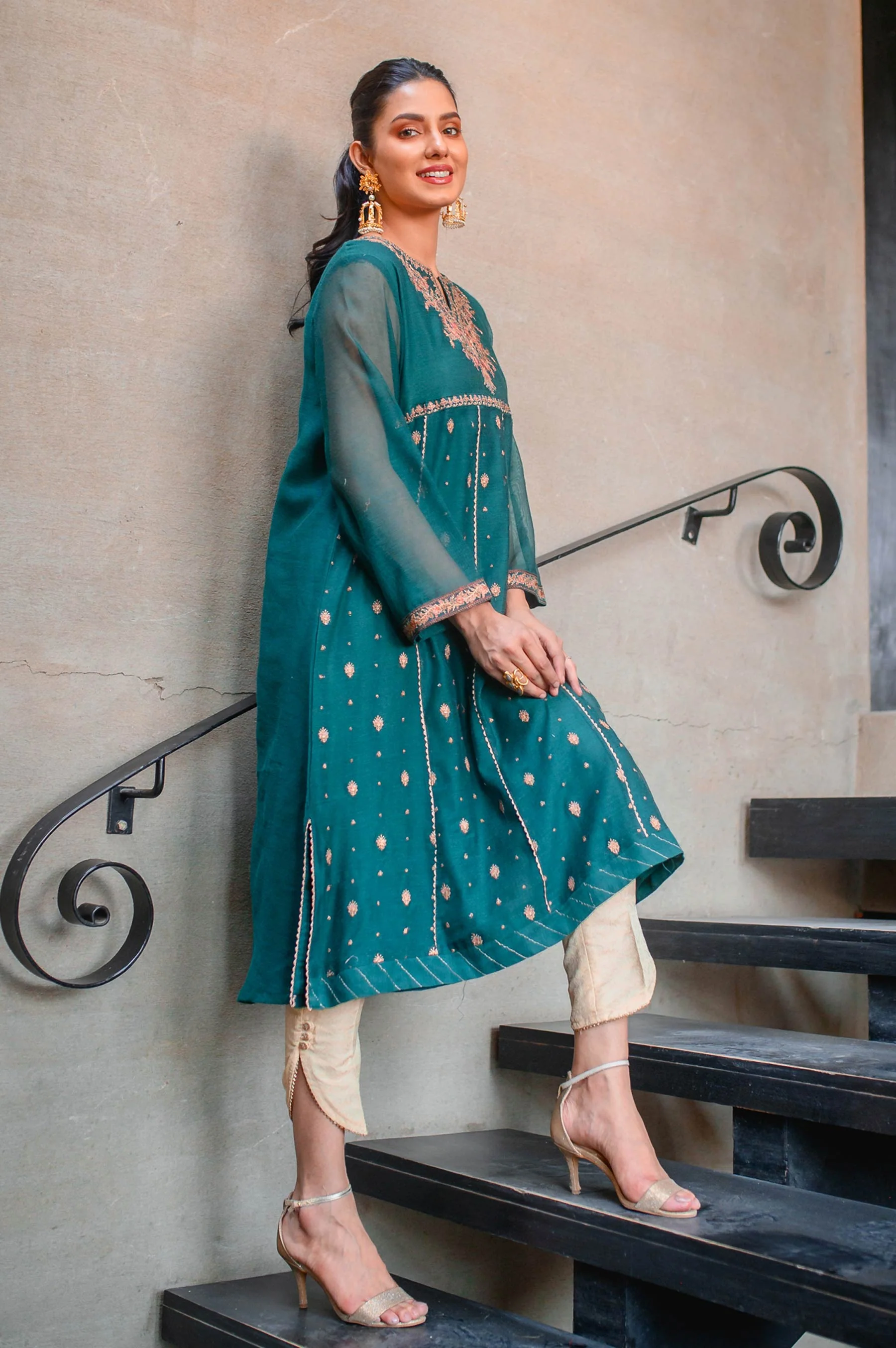 Stitched 1 Piece Khaddi Net Embroidered Shirt - Image 4